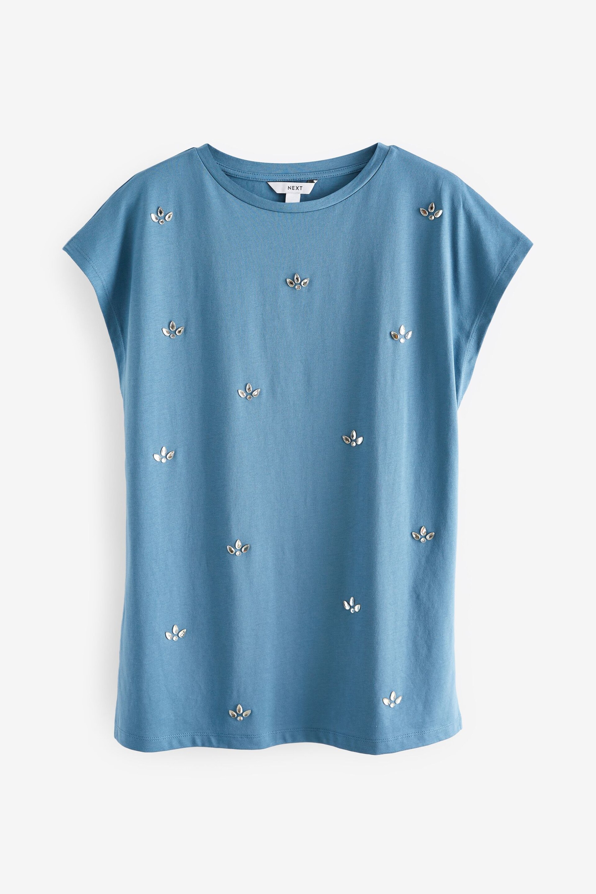 Blue Short Sleeve Gem Diamanté T-Shirt - Image 5 of 6