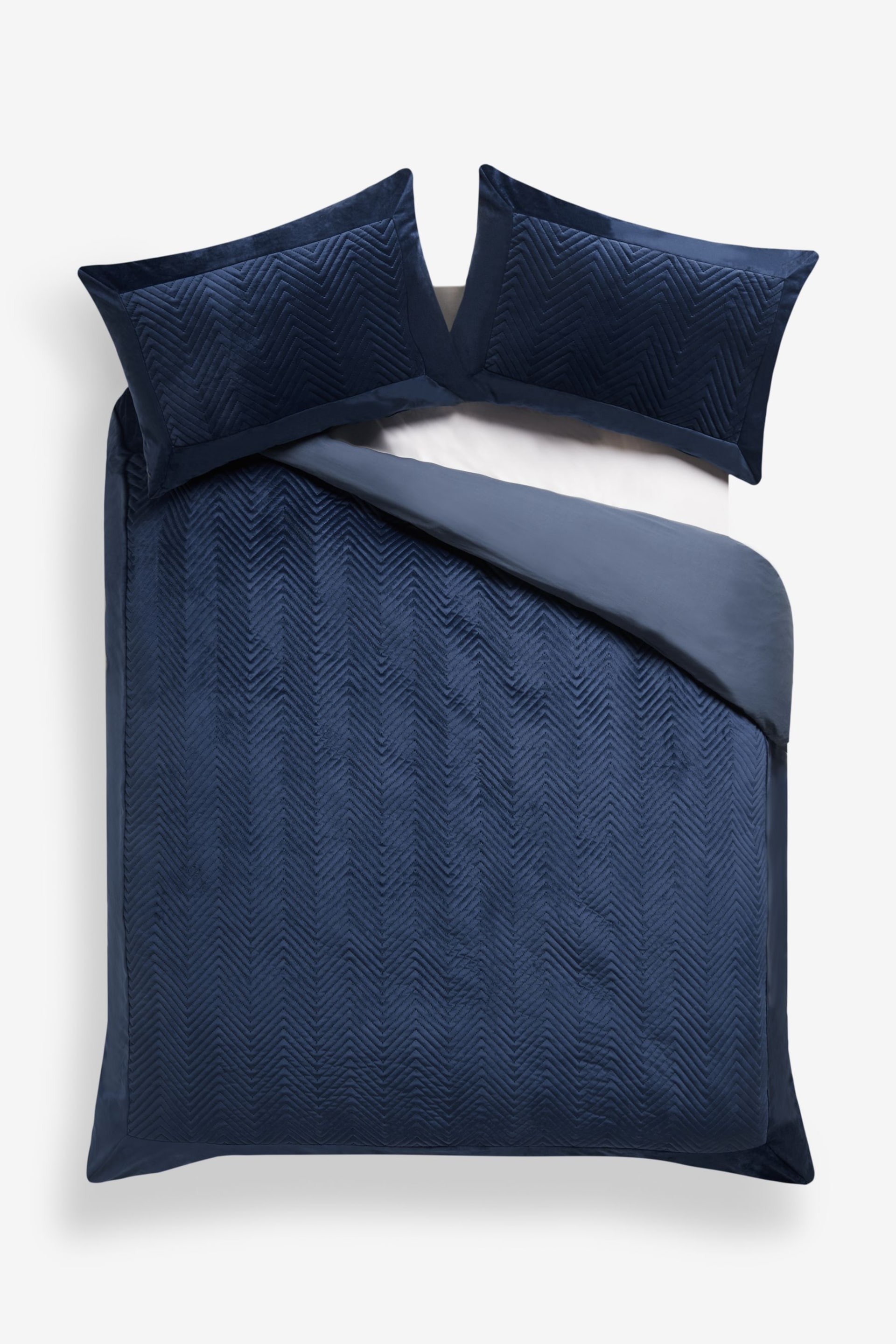 Navy Blue Madison Quilted Velvet Duvet Cover and Pillowcase Set - Image 3 of 4