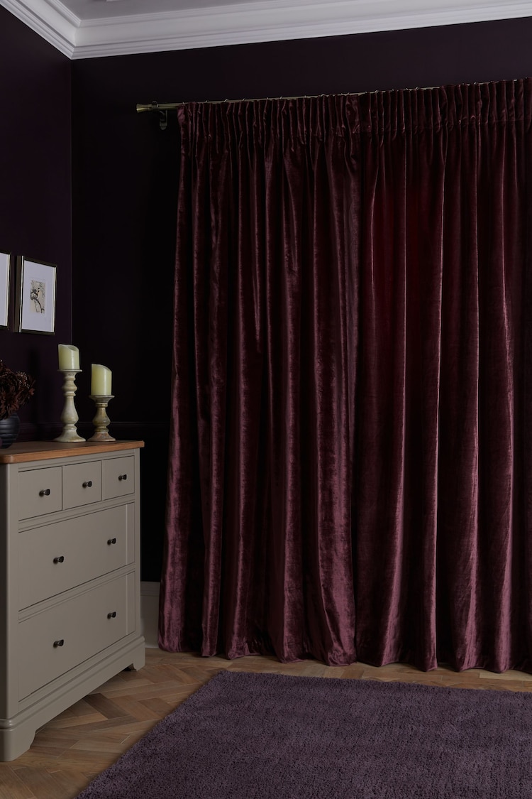 Plum Purple Collection Luxe Heavyweight Lined Plush Velvet Pencil Pleat Curtains - Image 2 of 4