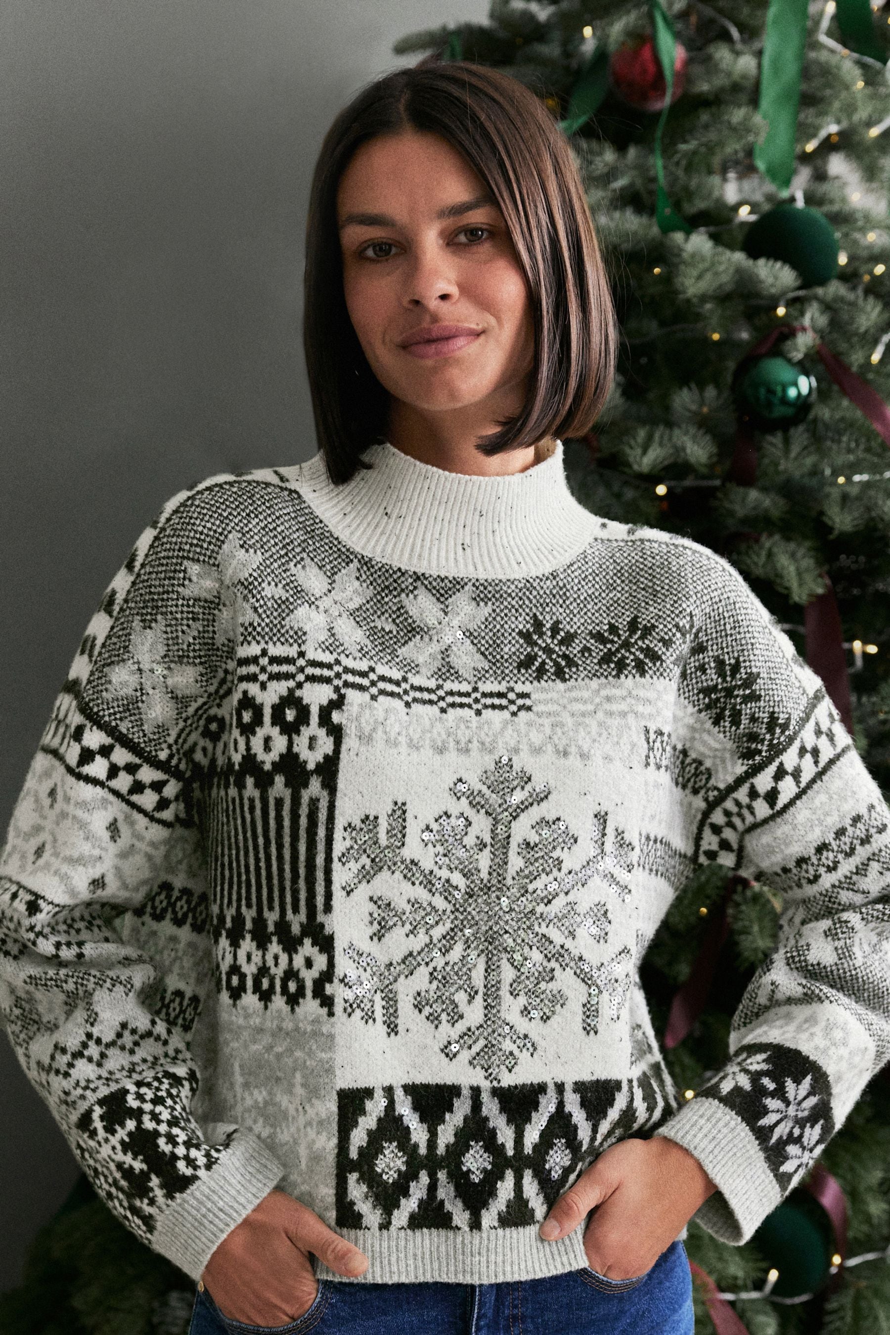 Grey snowflake jumper clearance