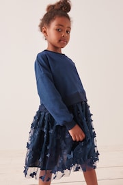Navy Blue 3D Butterfly Sweat Dress (3-12yrs) - Image 1 of 8