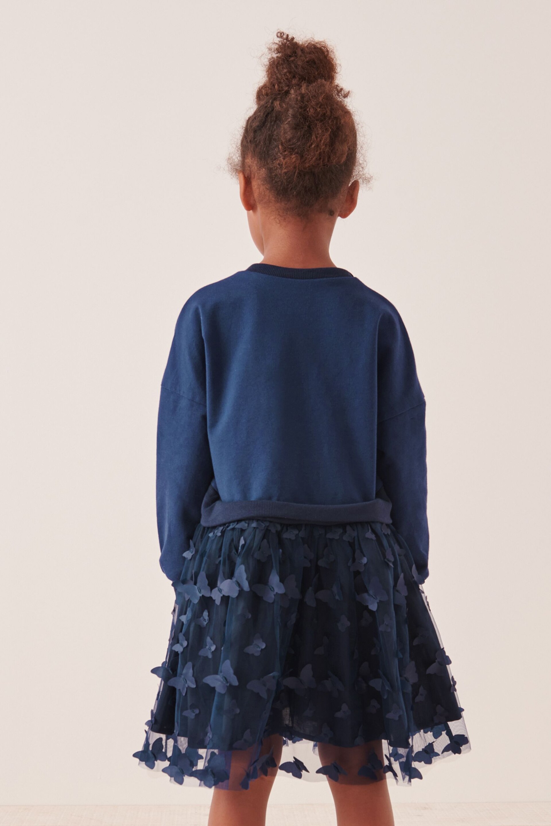 Navy Blue 3D Butterfly Sweat Dress (3-12yrs) - Image 3 of 8