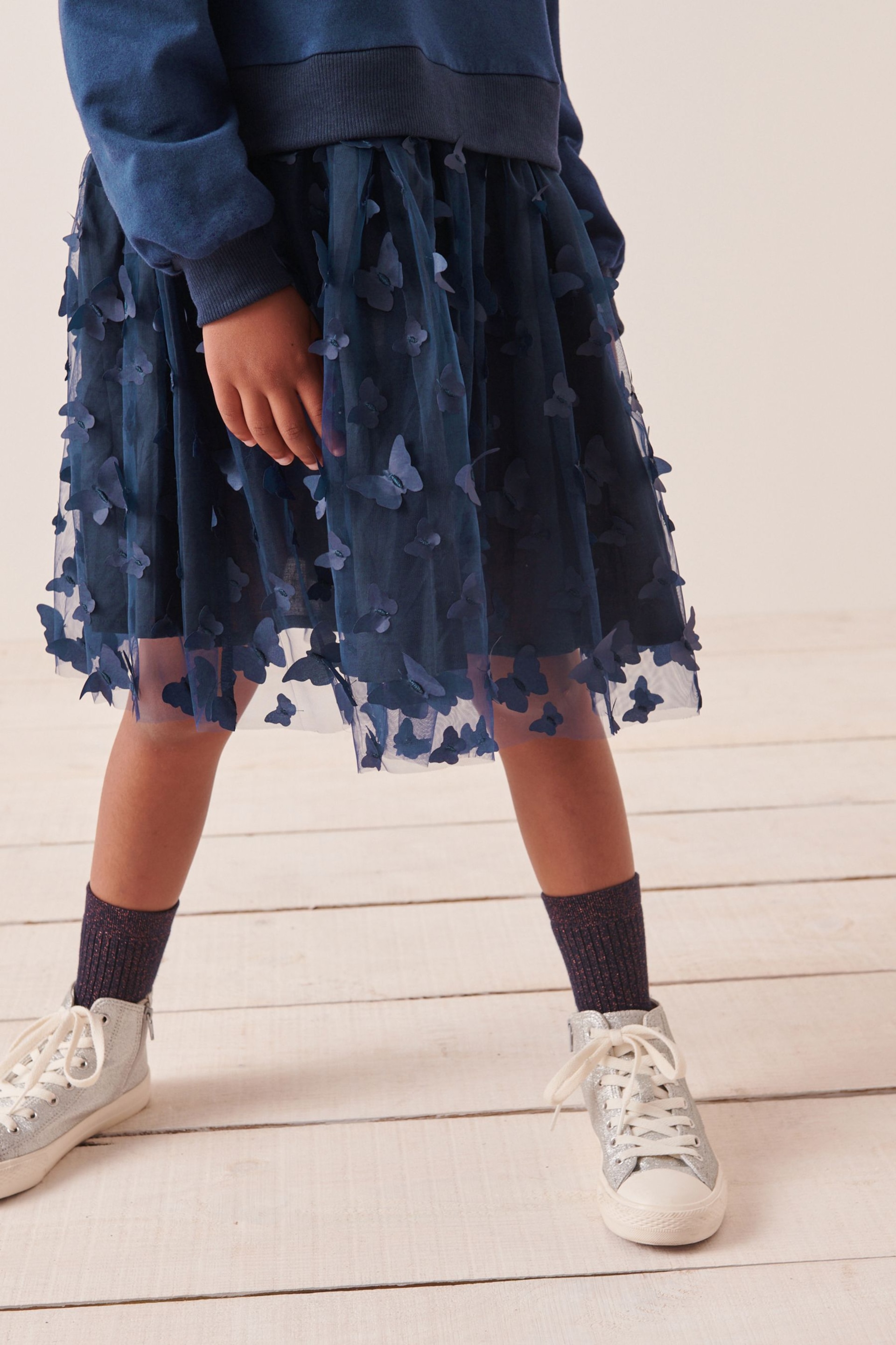 Navy Blue 3D Butterfly Sweat Dress (3-12yrs) - Image 5 of 8