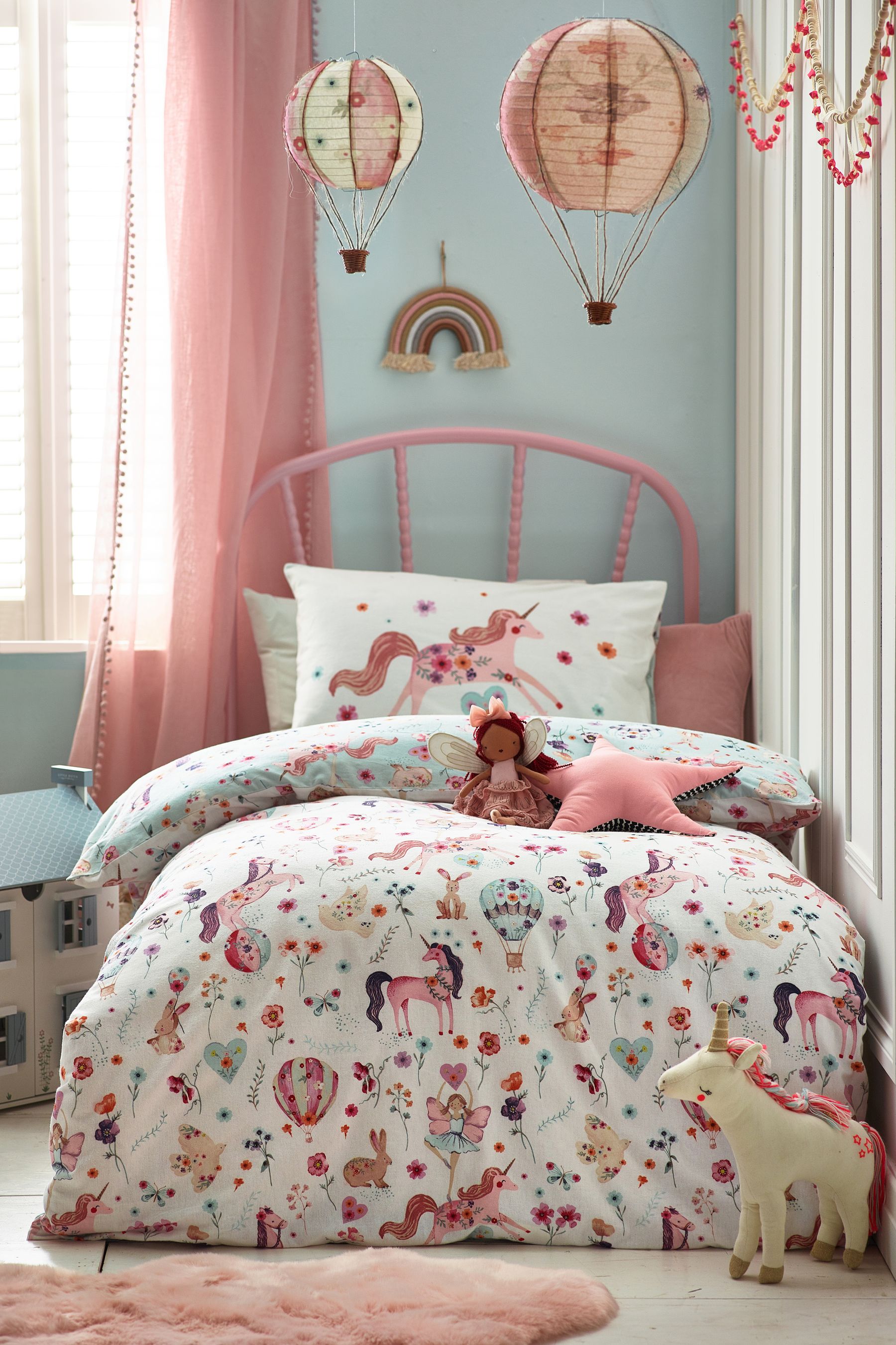Buy Multi Unicorn Print 100 Brushed Cotton Duvet Cover and Pillowcase Set from Next Luxembourg