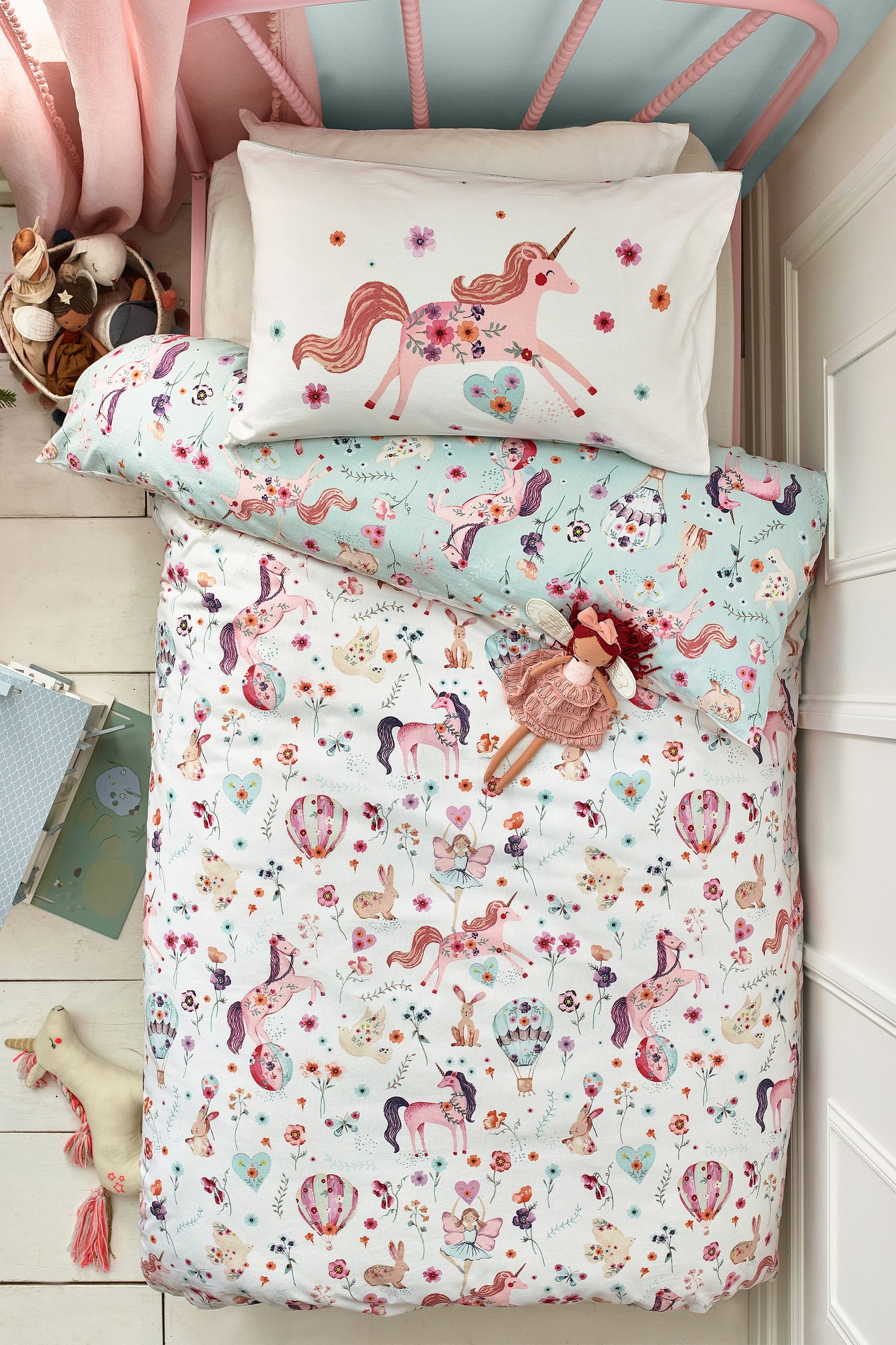 Buy Multi Unicorn Print 100 Brushed Cotton Duvet Cover and Pillowcase Set from Next Luxembourg