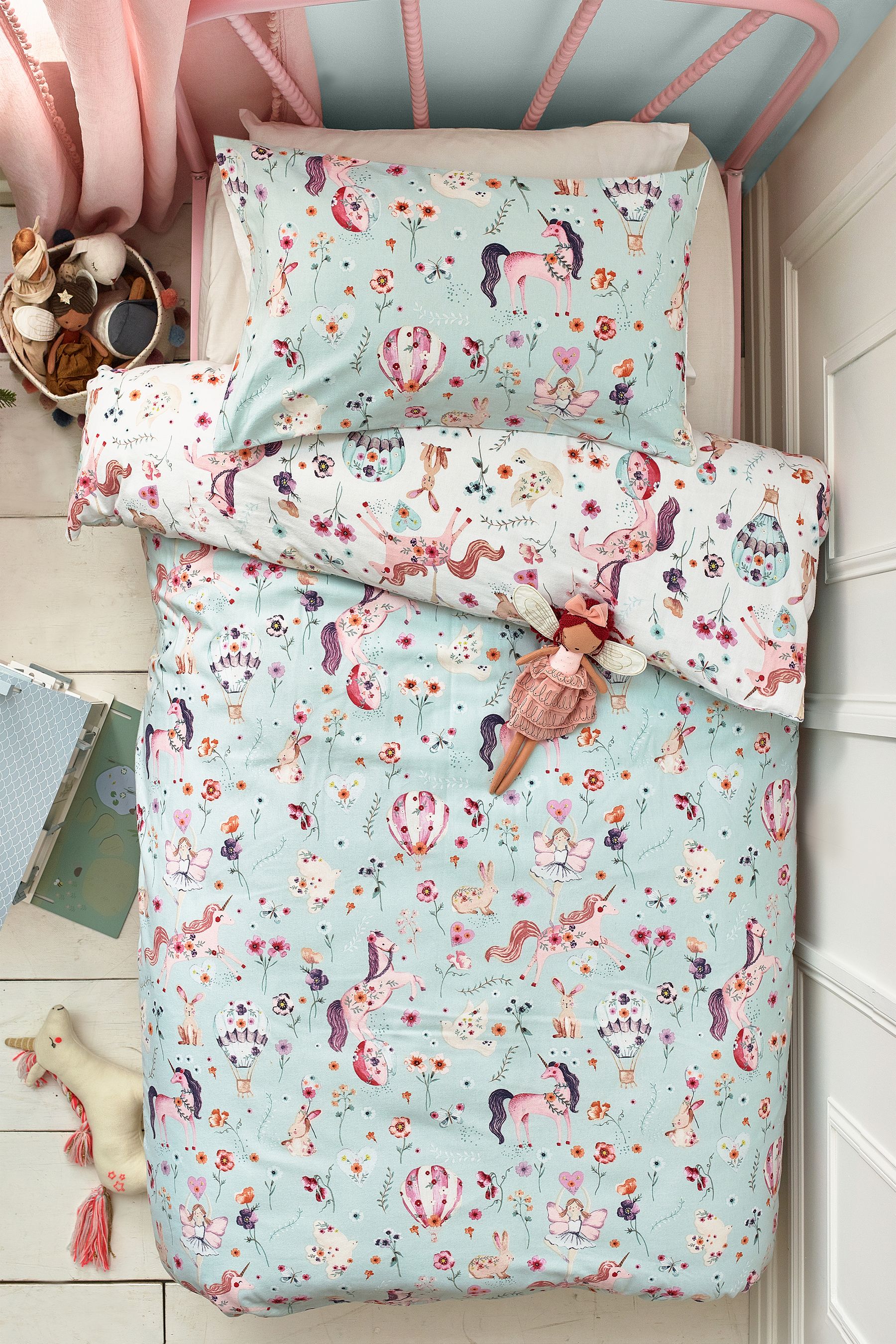 Buy Multi Unicorn Print 100 Brushed Cotton Duvet Cover and Pillowcase Set from Next Luxembourg