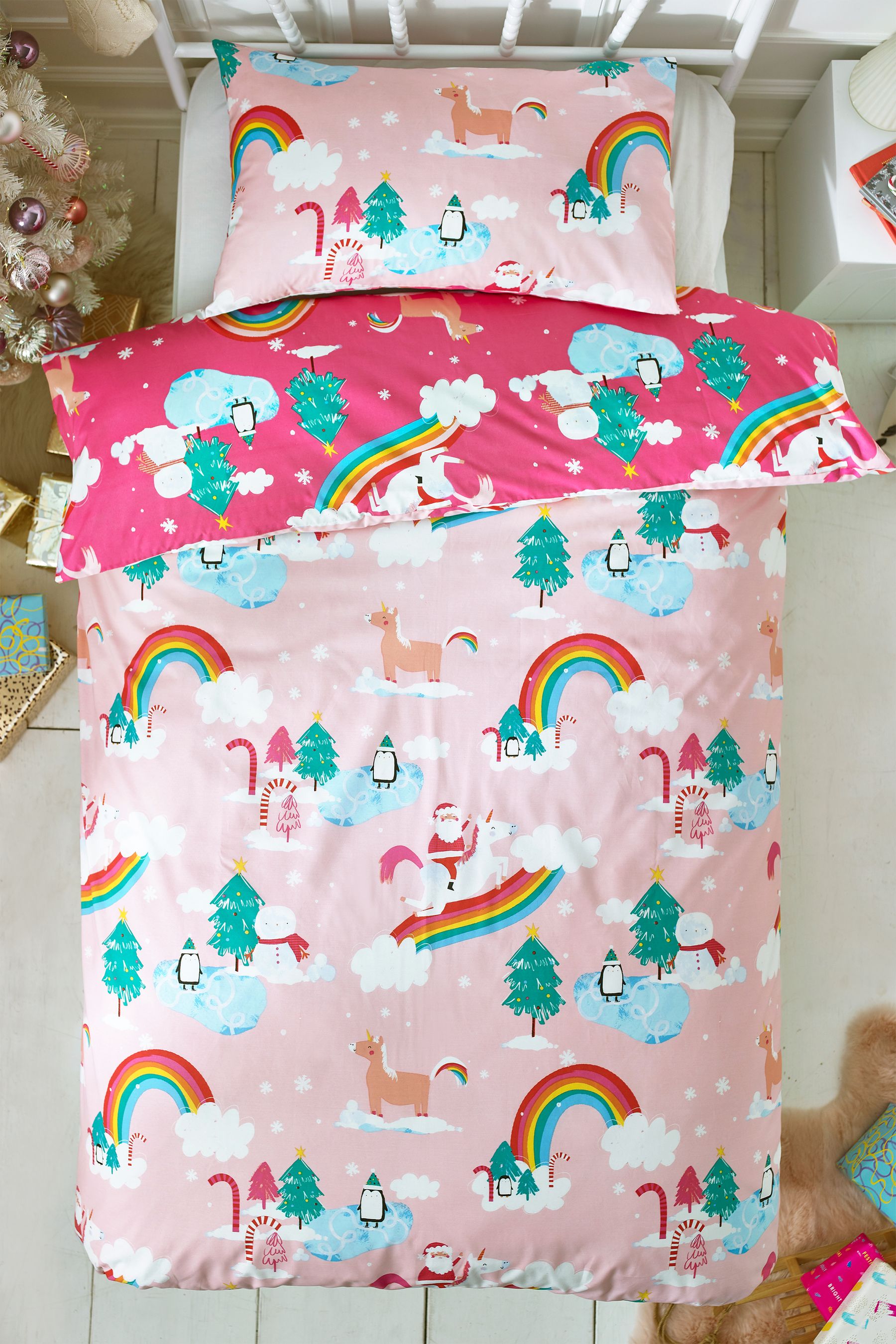 Christmas unicorn duvet set clearance