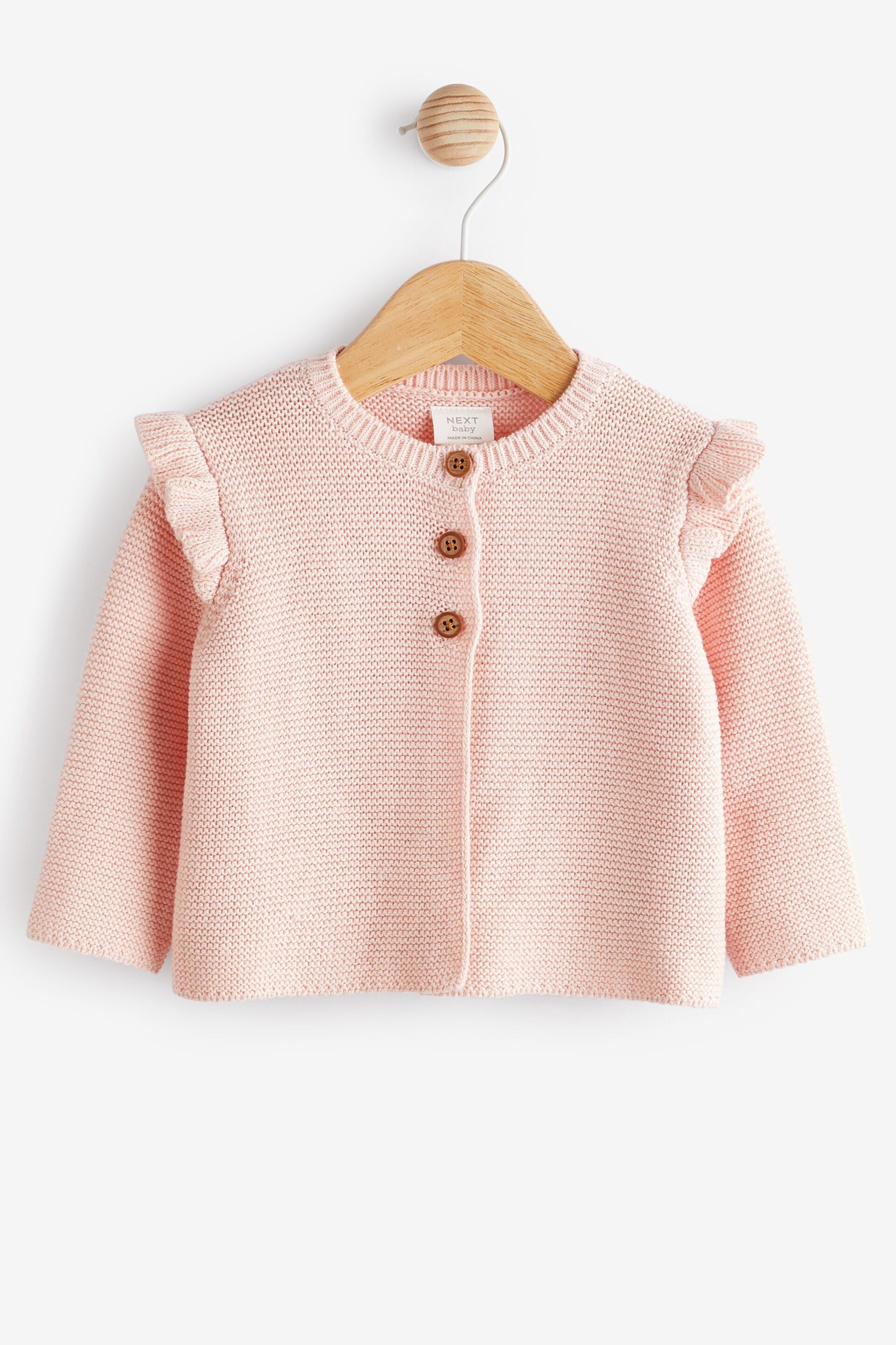 Pink Baby Frill Shoulder Knitted Cardigan (0mths-2yrs) - Image 1 of 6
