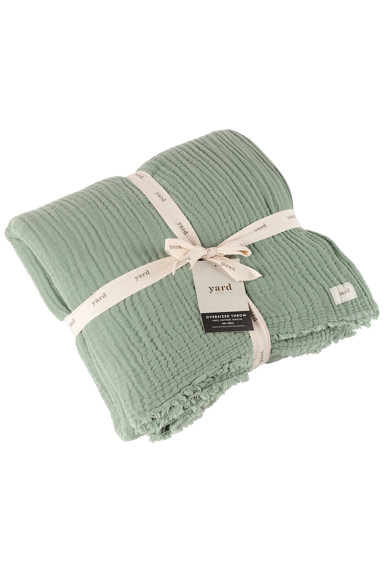 Yard Eucalyptus Green Lark 4 Layer Muslin Crinkle Cotton Oversized Throw - Image 6 of 6