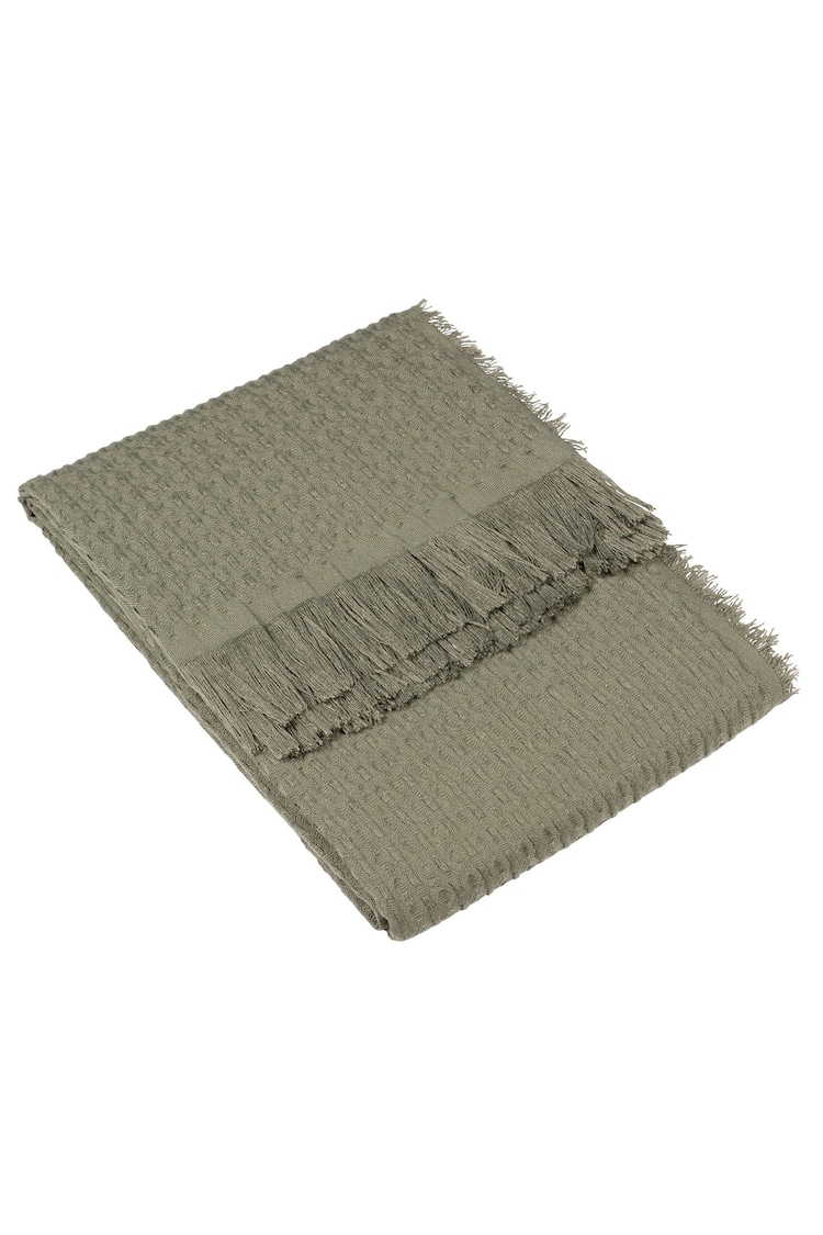 Yard Waffle Raw Frayed Fringed Throw - 圖片 1，共 3