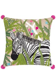 Wylder Tropics Green Zedra Jungle Zebra Botanical Embroidered Cushion - Image 2 of 6