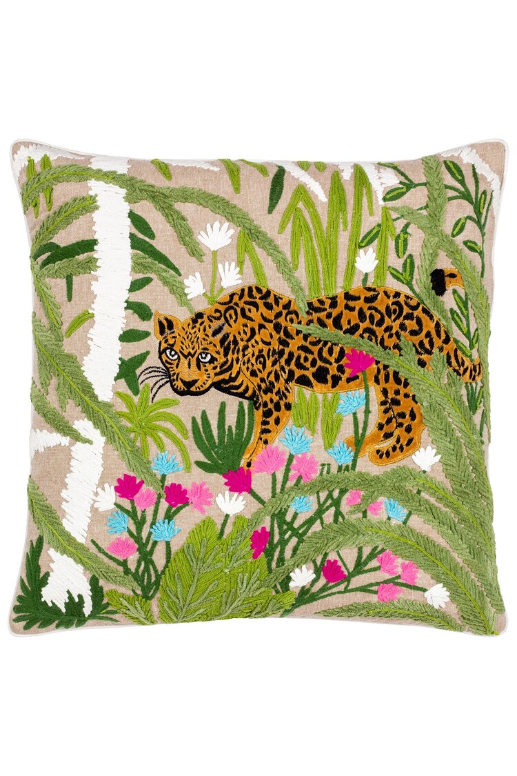 Wylder Tropics Green Sulta Jungle Scene Embroidered Cushion - Image 2 of 7