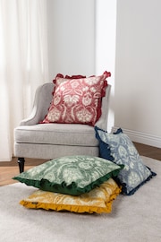 Riva Paoletti Ochre Yellow Kirkton Floral Tile Cotton Pleated Cushion - Image 2 of 6
