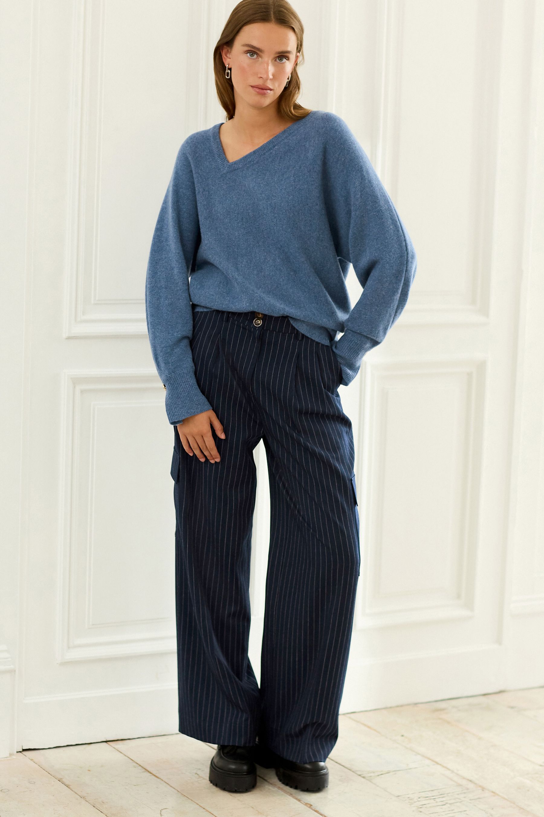 Buy Blue Premium 100 Lambswool Asymmetric Neck Jumper from Next Luxembourg