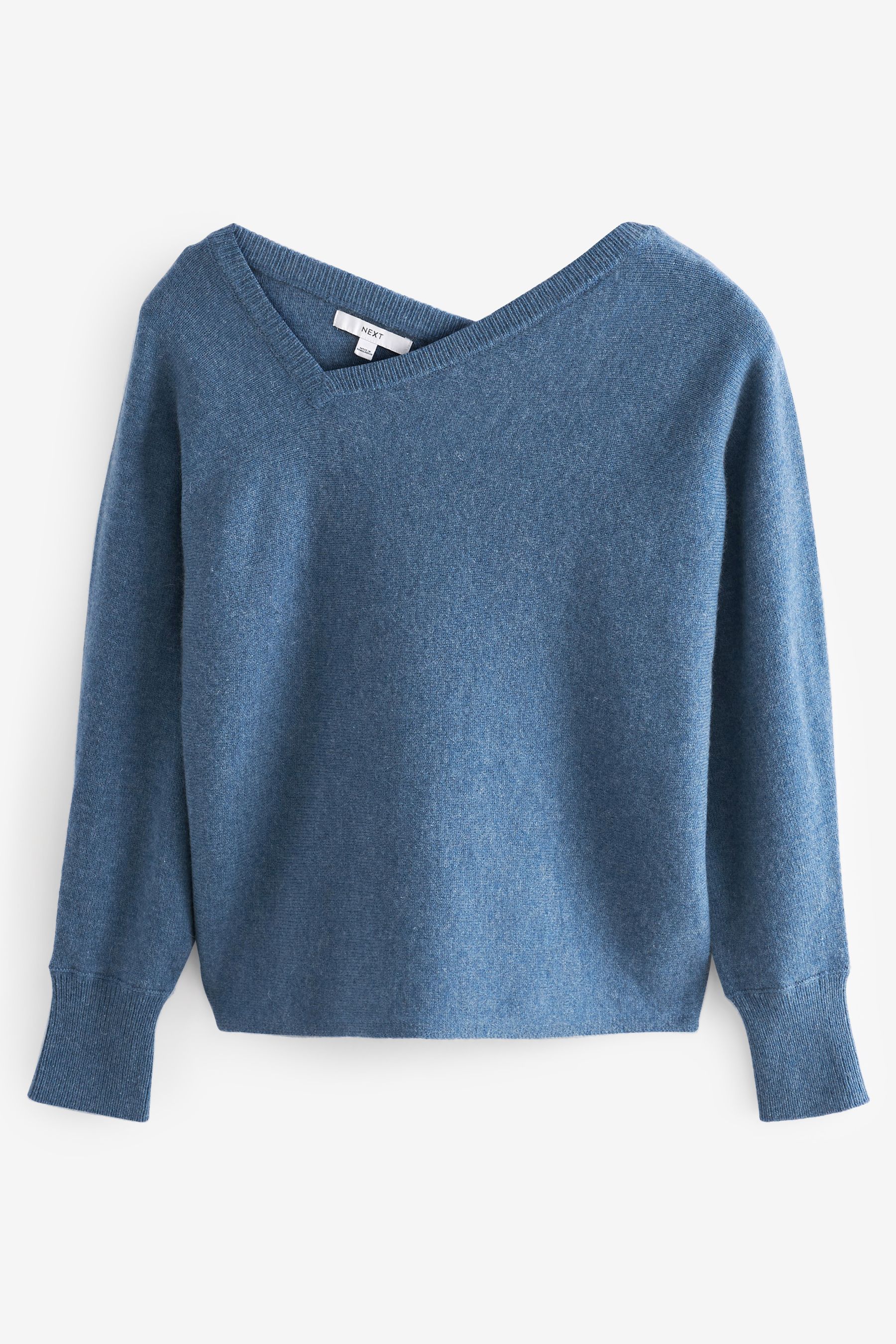 Buy Blue Premium 100 Lambswool Asymmetric Neck Jumper from Next Luxembourg