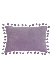 Furn Lilac Purple Dora Rectangular 100% Cotton Velvet Pom Pom Cushion - Image 1 of 6