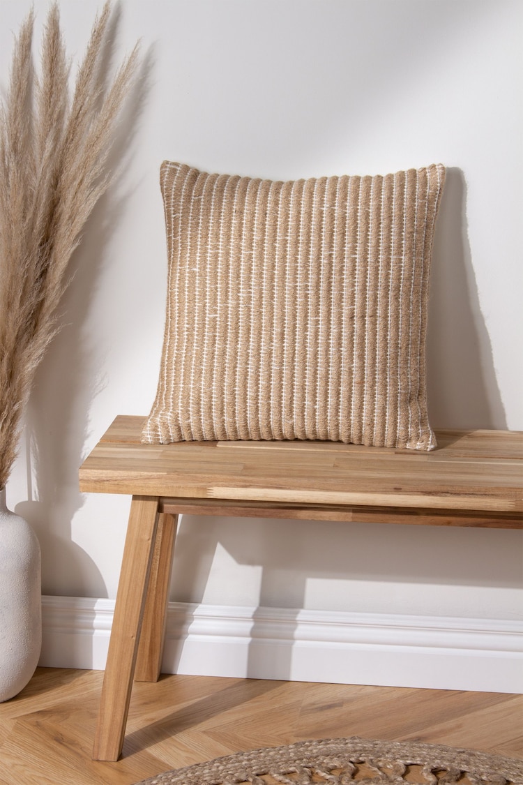 Yard Natural Beige Weaves Stripe Cotton Jute Woven Cushion - Image 1 of 7