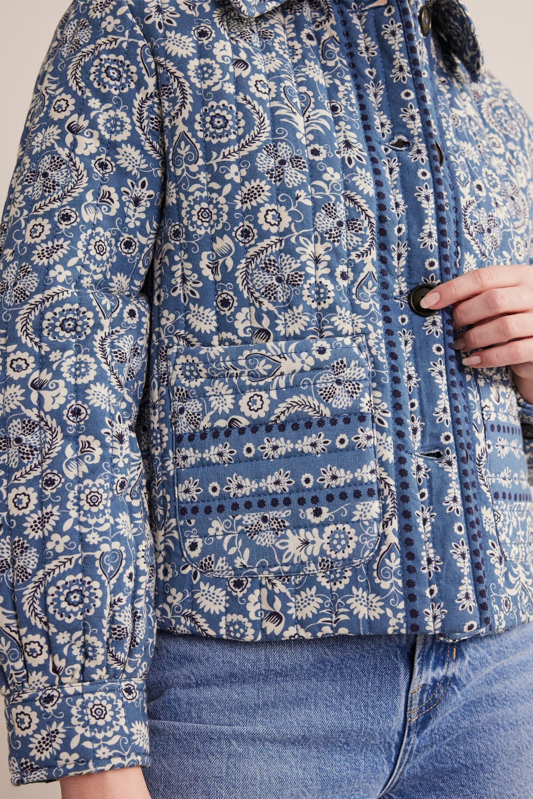 Buy Boden Blue Cotton Linen Printed Quilted Jacket from Next Luxembourg