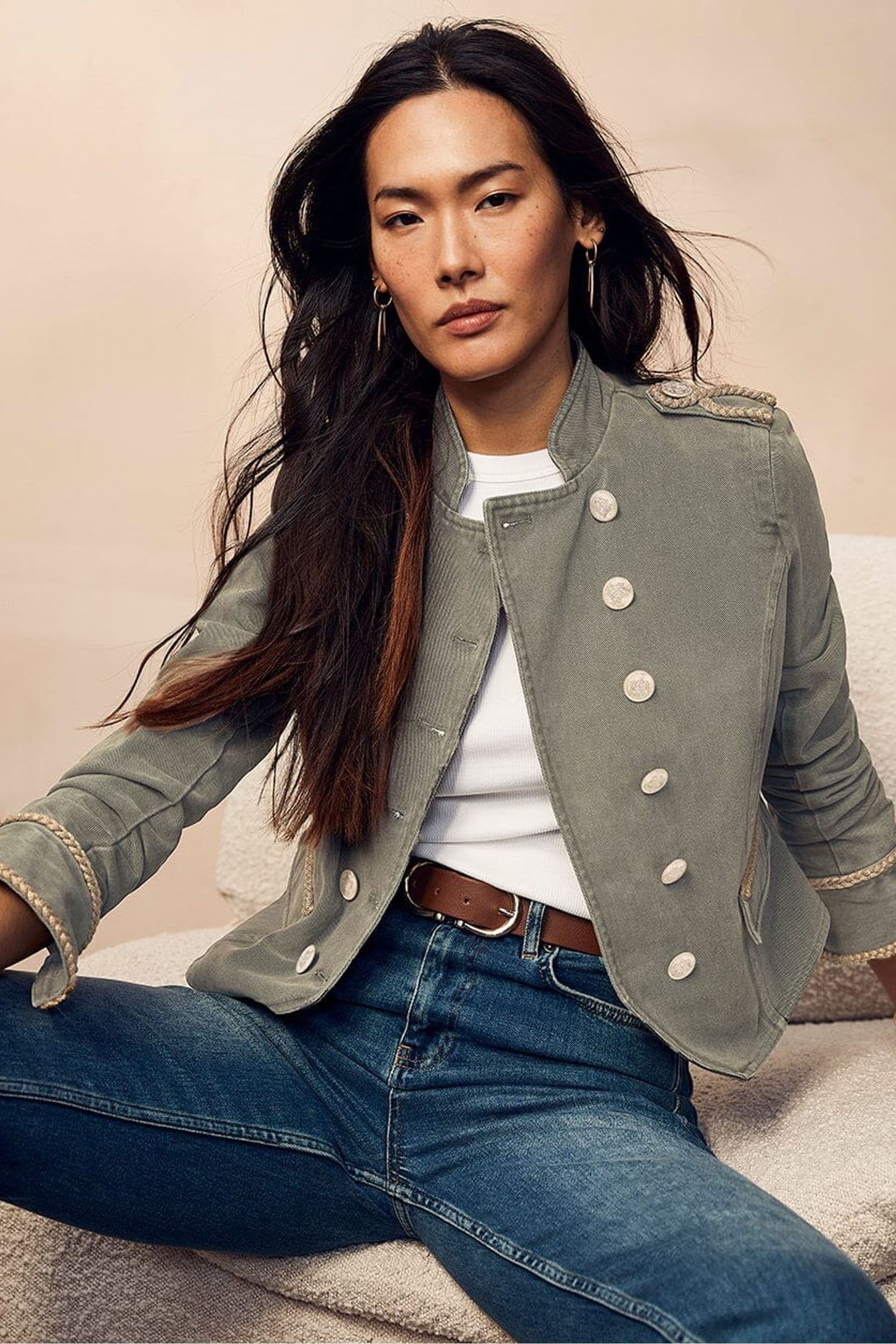Buy Mint Velvet Green Fitted Military Blazer from Next Luxembourg