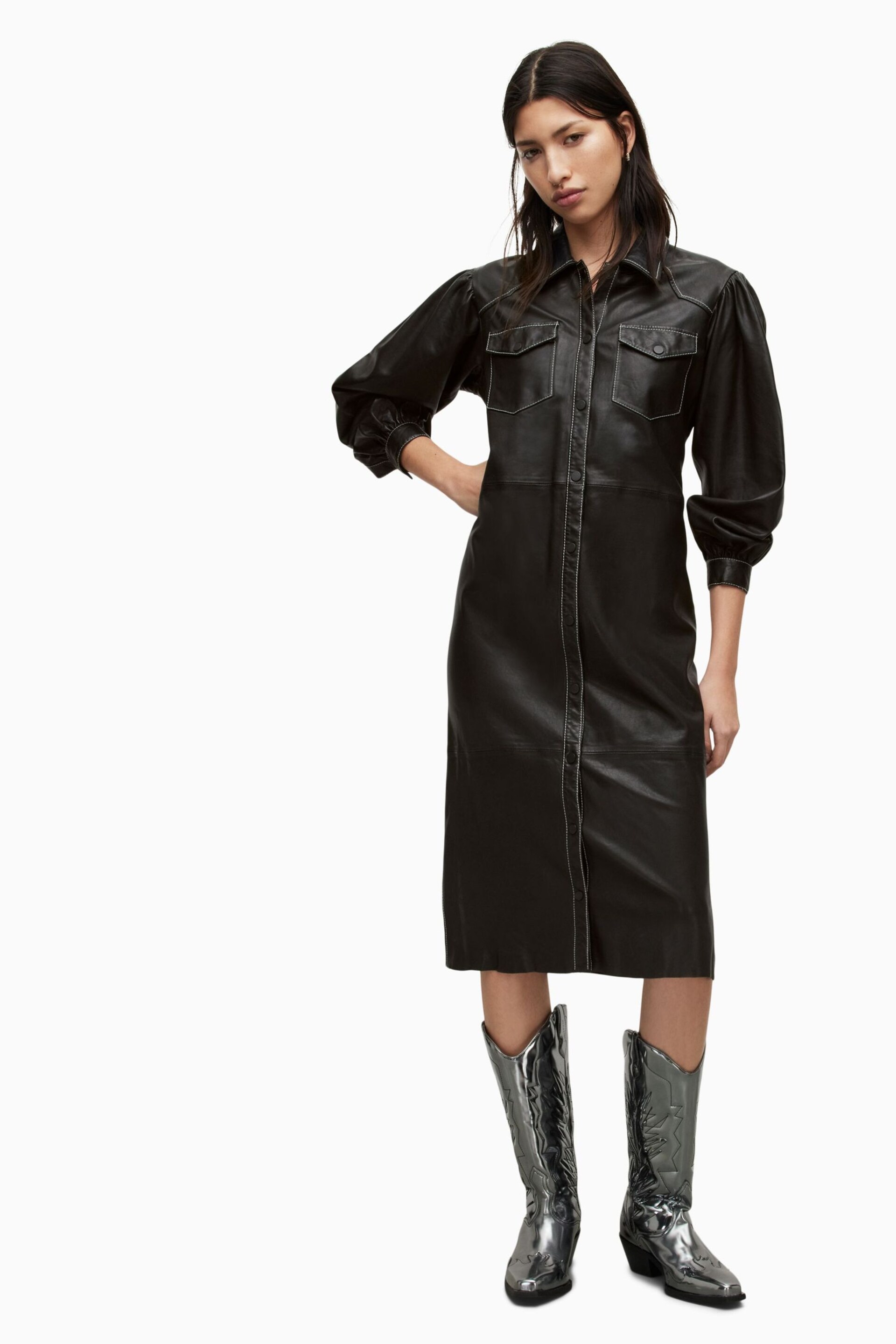 AllSaints Black Ava Lea Shirt Dress - Image 1 of 5