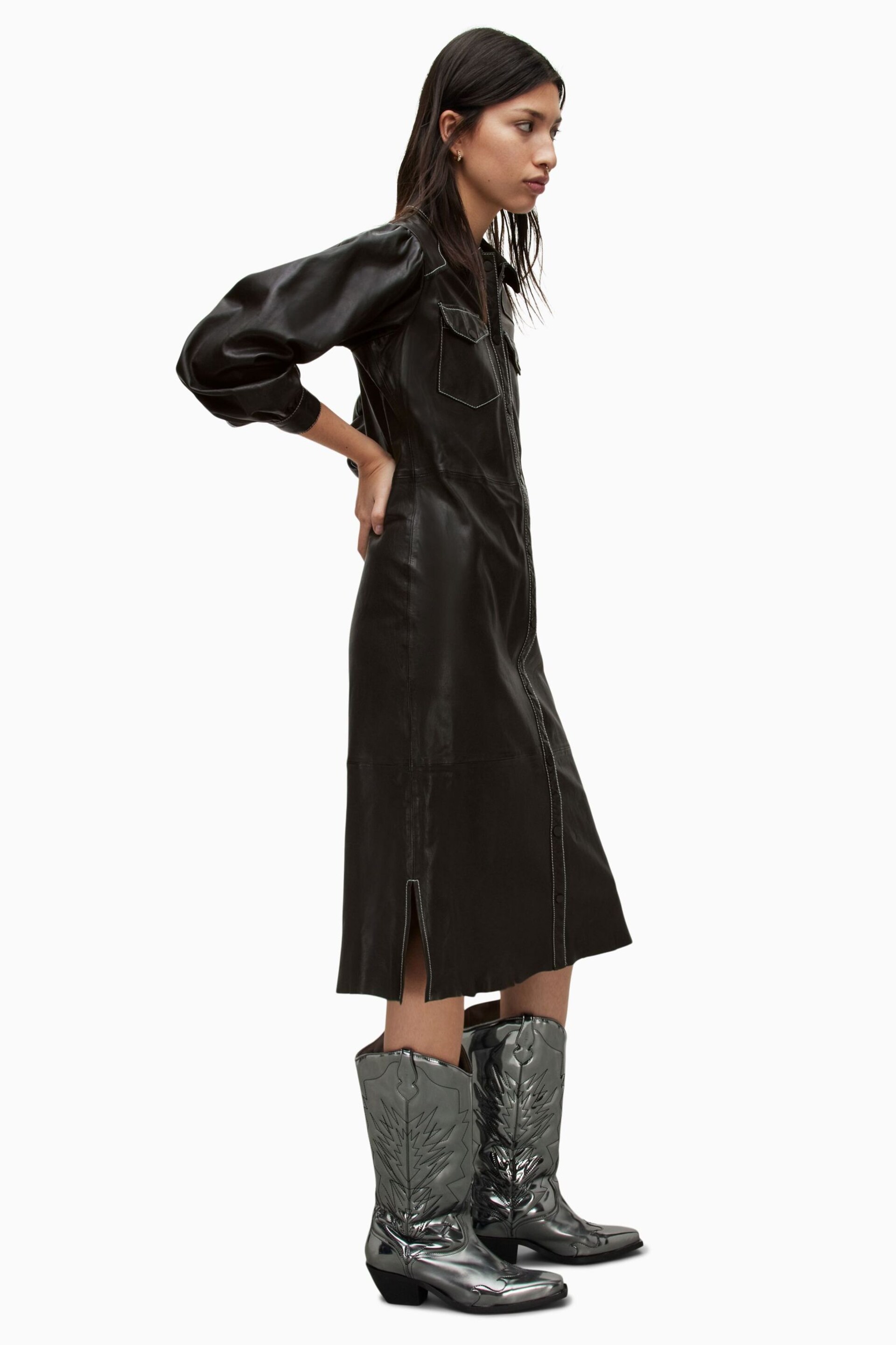 AllSaints Black Ava Lea Shirt Dress - Image 4 of 5