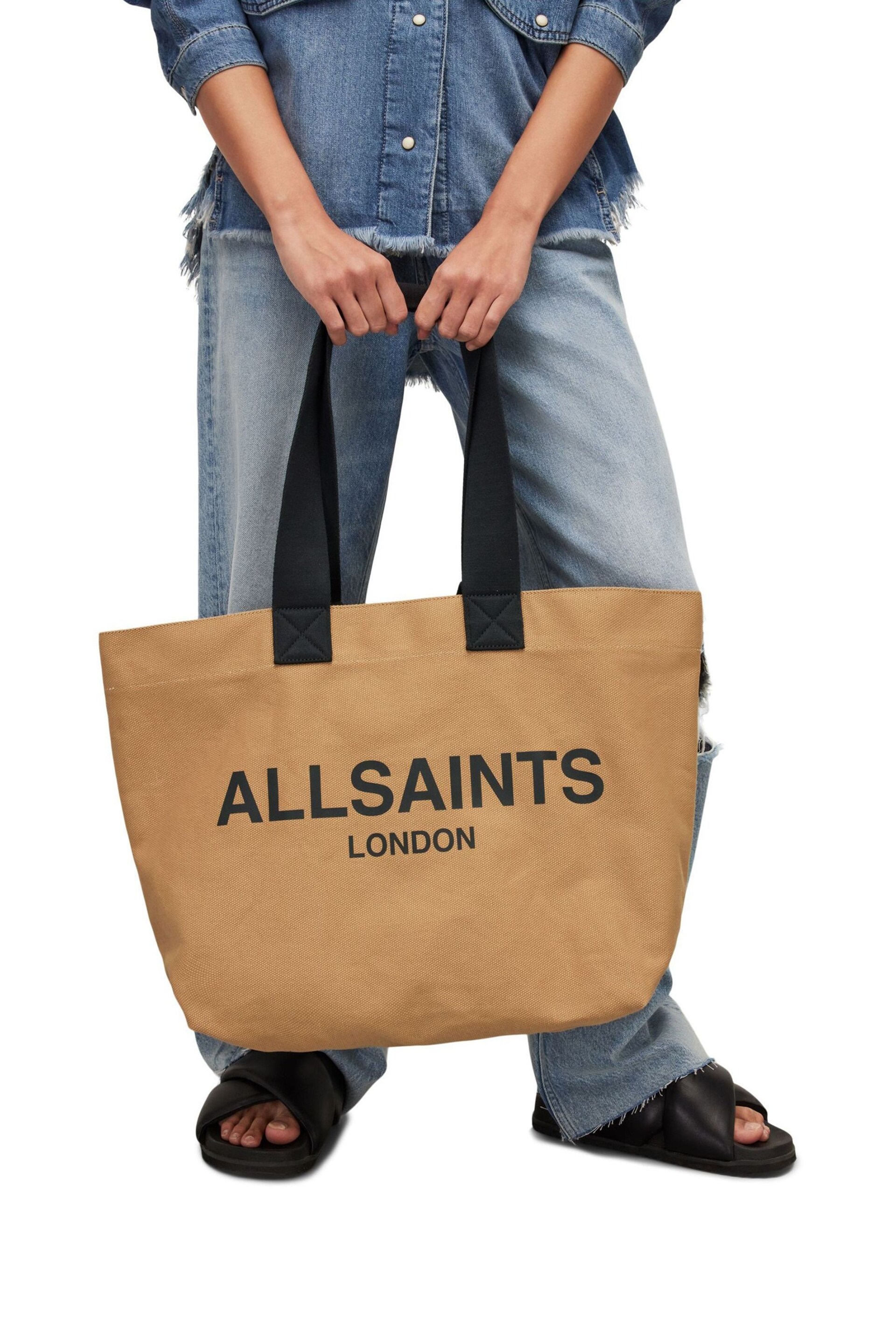 AllSaints Black Ali Canvas Tote Bag - Image 1 of 5