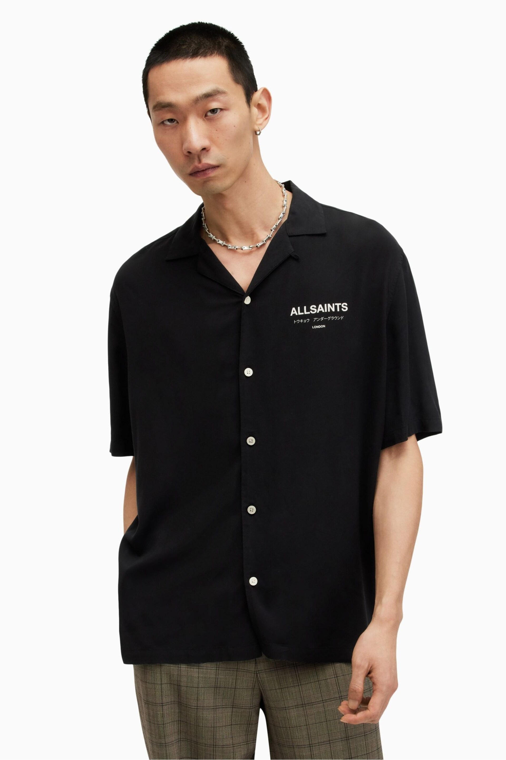 AllSaints Black Underground Short Sleeve Shirt - Image 1 of 7