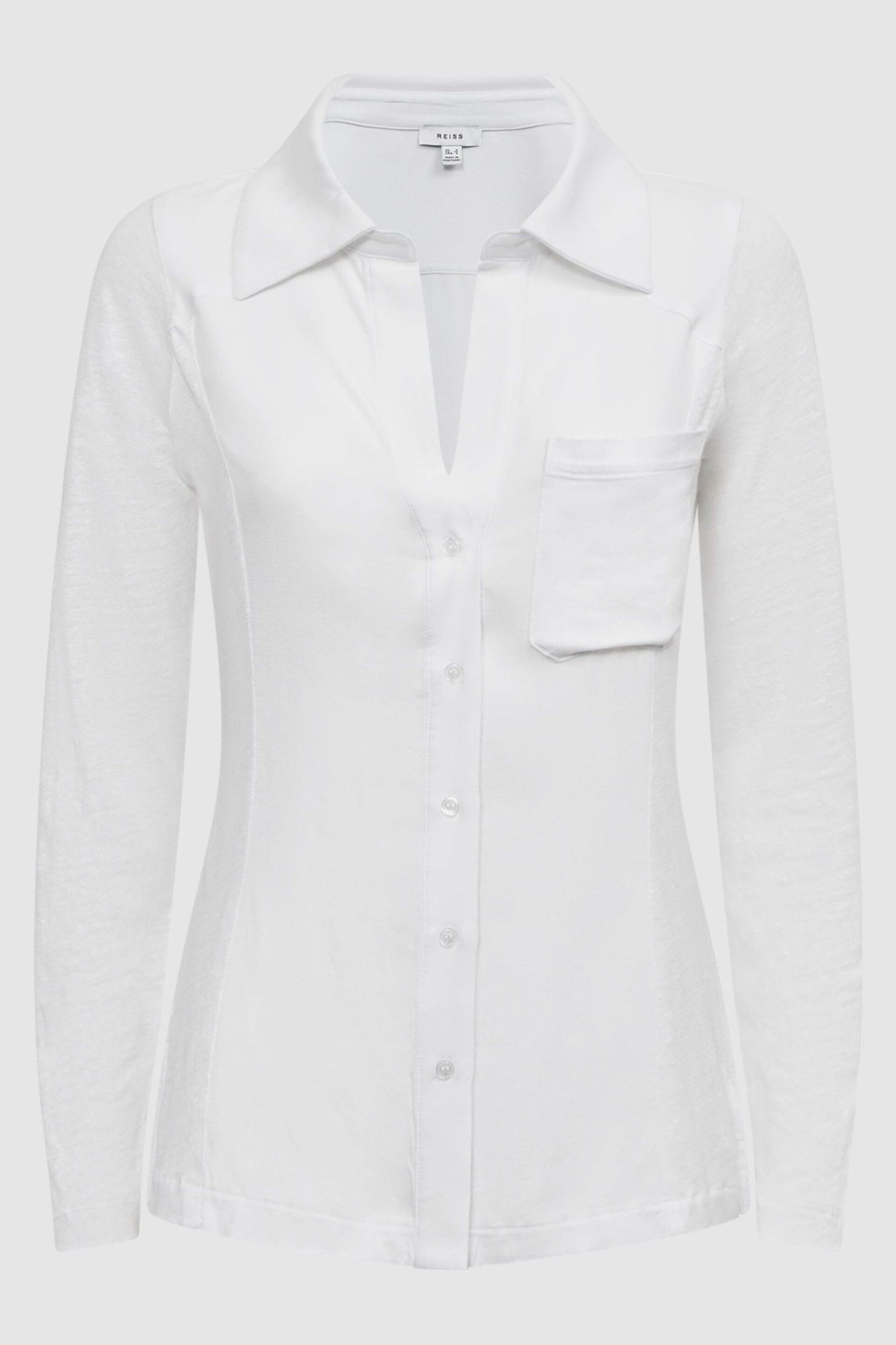Reiss White Phillipa Linen Sheer Button Through Shirt - Image 2 of 5