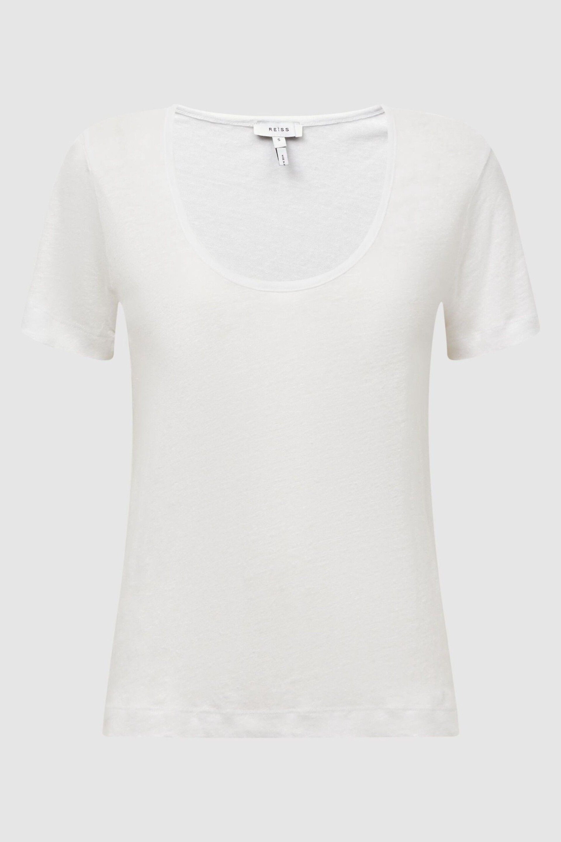 Reiss White Frances Linen Scoop Neck T-Shirt - Image 2 of 5