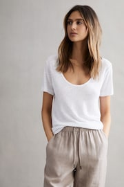 Reiss White Frances Linen Scoop Neck T-Shirt - Image 5 of 5