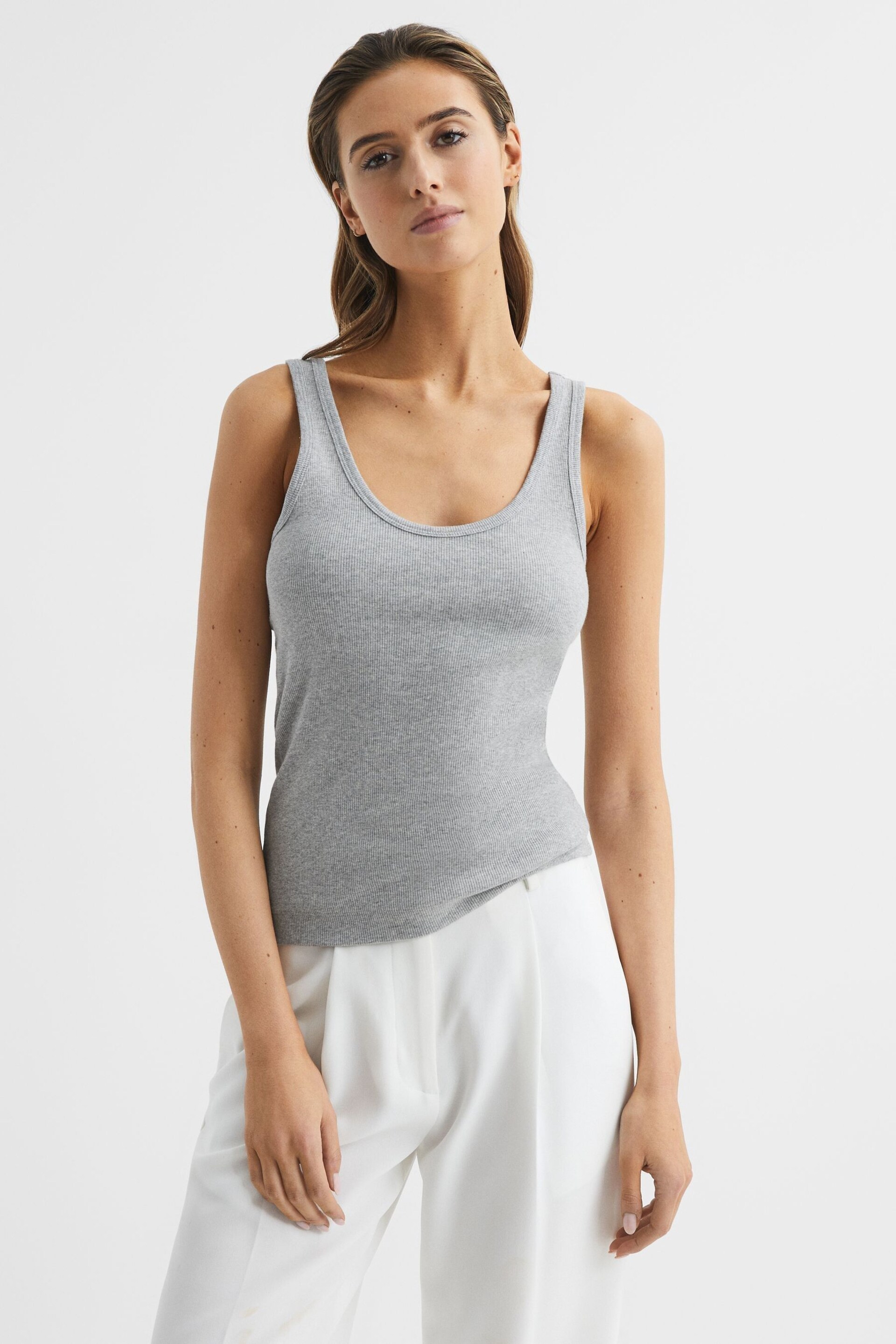 Reiss Grey Marl Violet Ribbed Cotton Blend Vest - Image 1 of 7