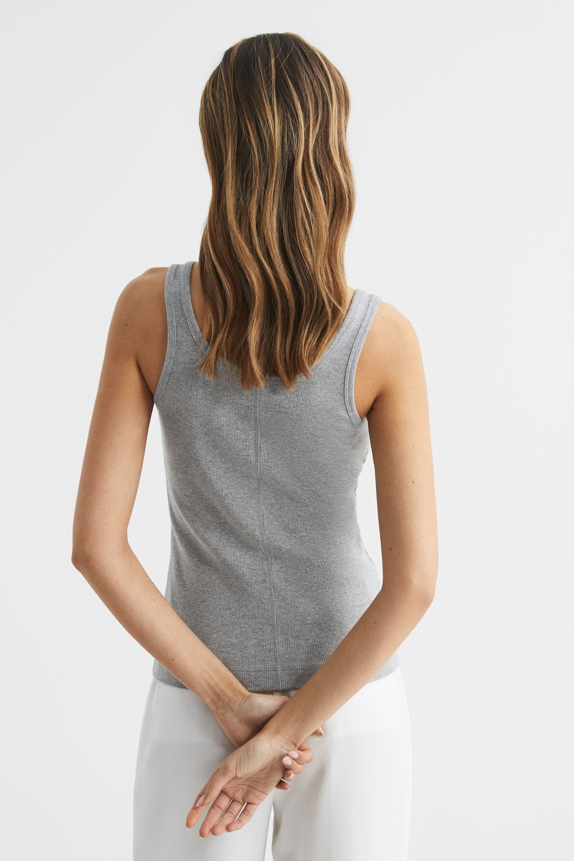 Reiss Grey Marl Violet Ribbed Cotton Blend Vest - Image 5 of 7