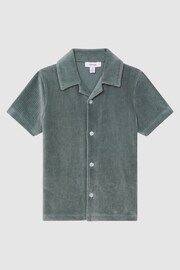 Reiss Sage Santal Junior Cuban Collar Ribbed Textured Shirt - Image 2 of 6