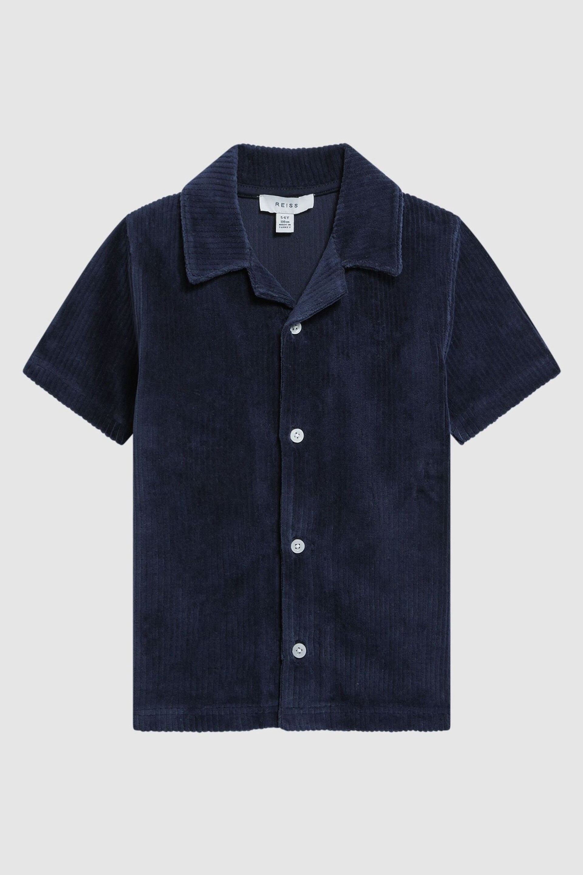 Reiss Navy Santal Junior Cuban Collar Ribbed Textured Shirt - Image 2 of 6