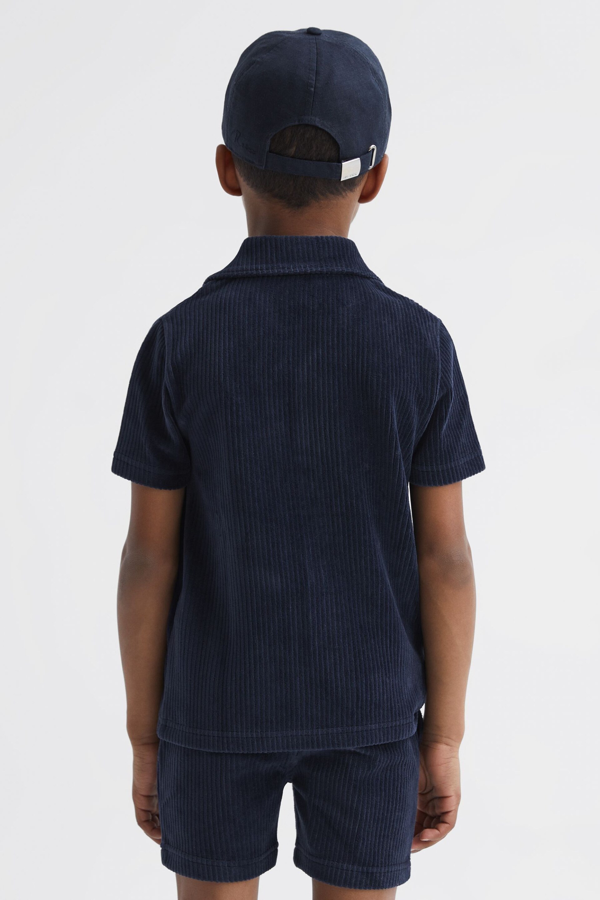 Reiss Navy Santal Junior Cuban Collar Ribbed Textured Shirt - Image 5 of 6