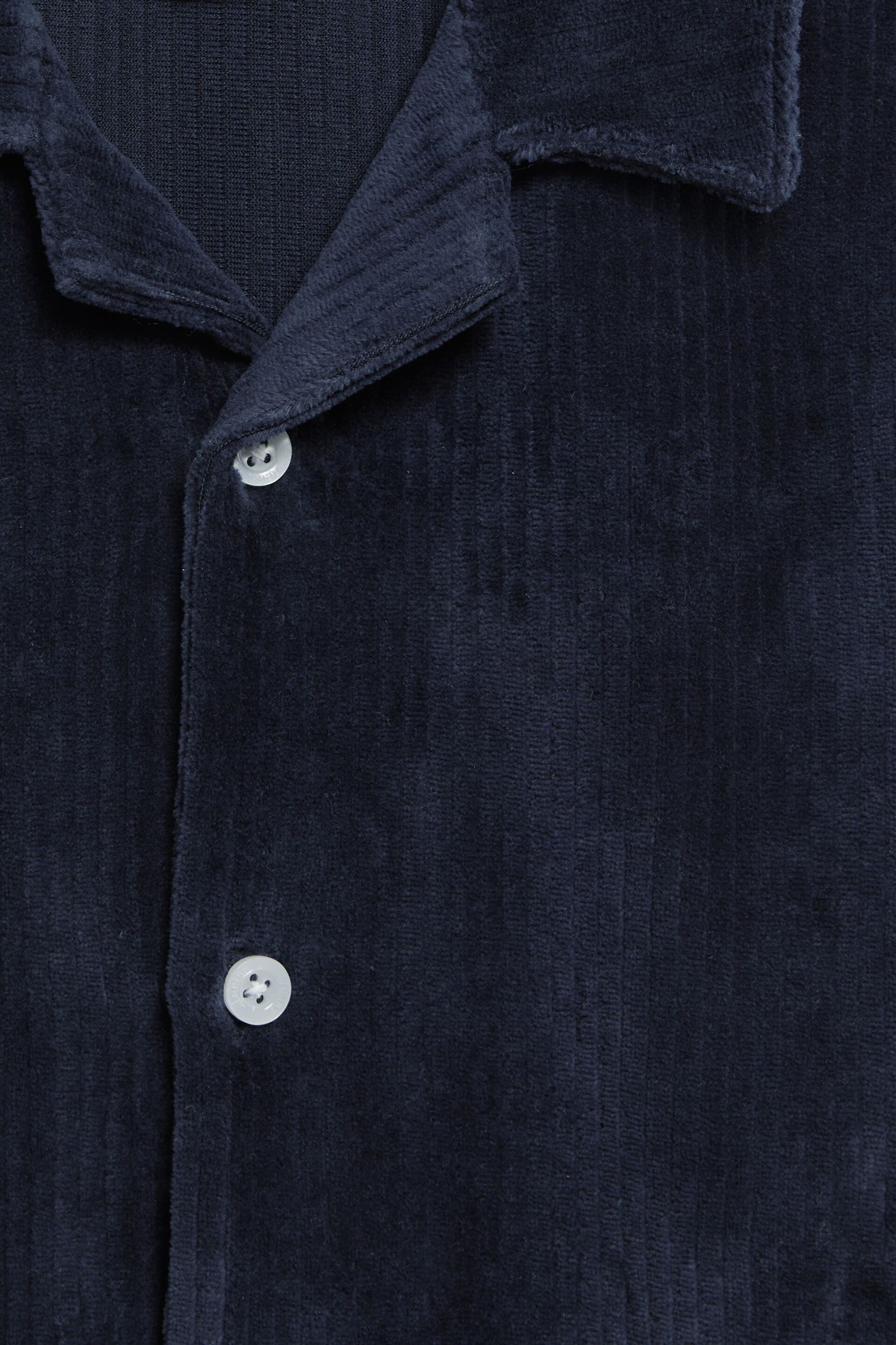 Reiss Navy Santal Junior Cuban Collar Ribbed Textured Shirt - Image 6 of 6