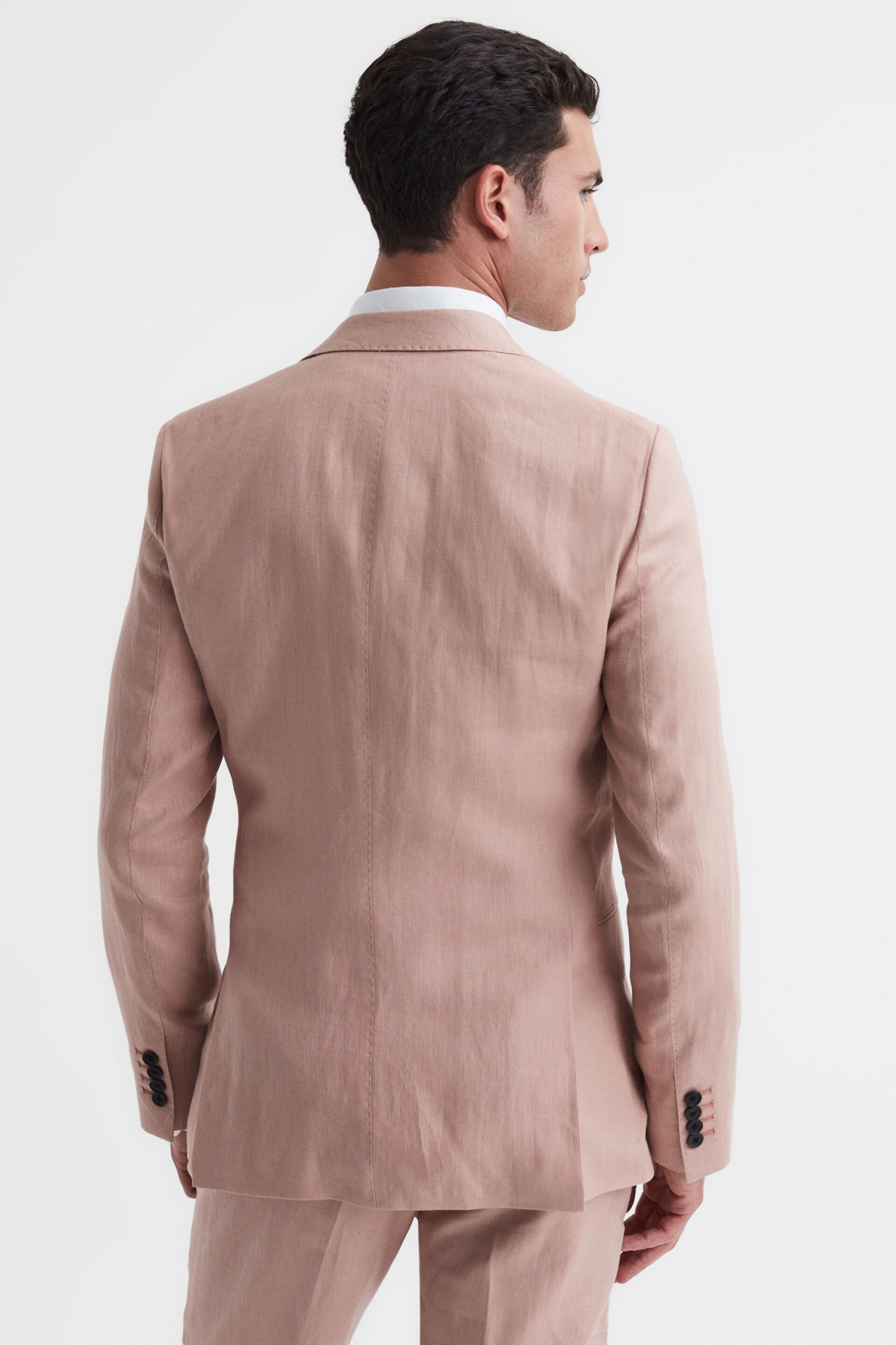 Reiss Blush Kin Slim Fit Single Breasted Linen Blazer - Image 4 of 7