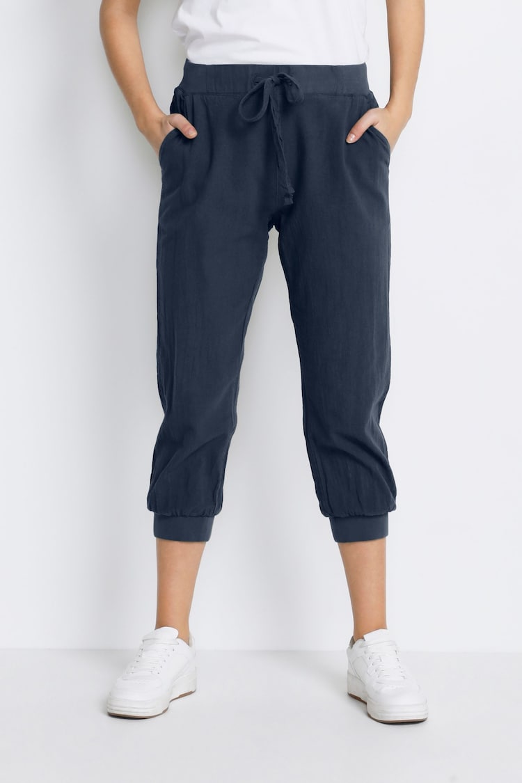 Kaffe Blue Naya Capri 100% Cotton Trousers - Image 1 of 7