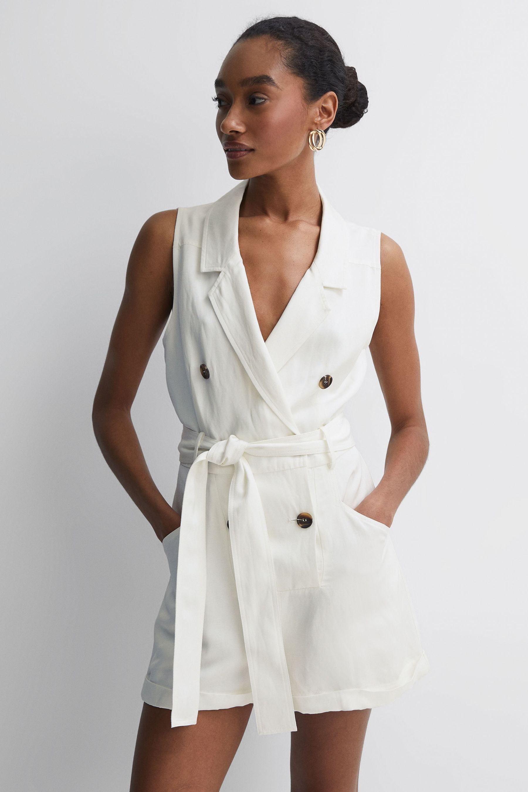 Buy Reiss Ivory Florence Double Breasted Playsuit from Next Indonesia