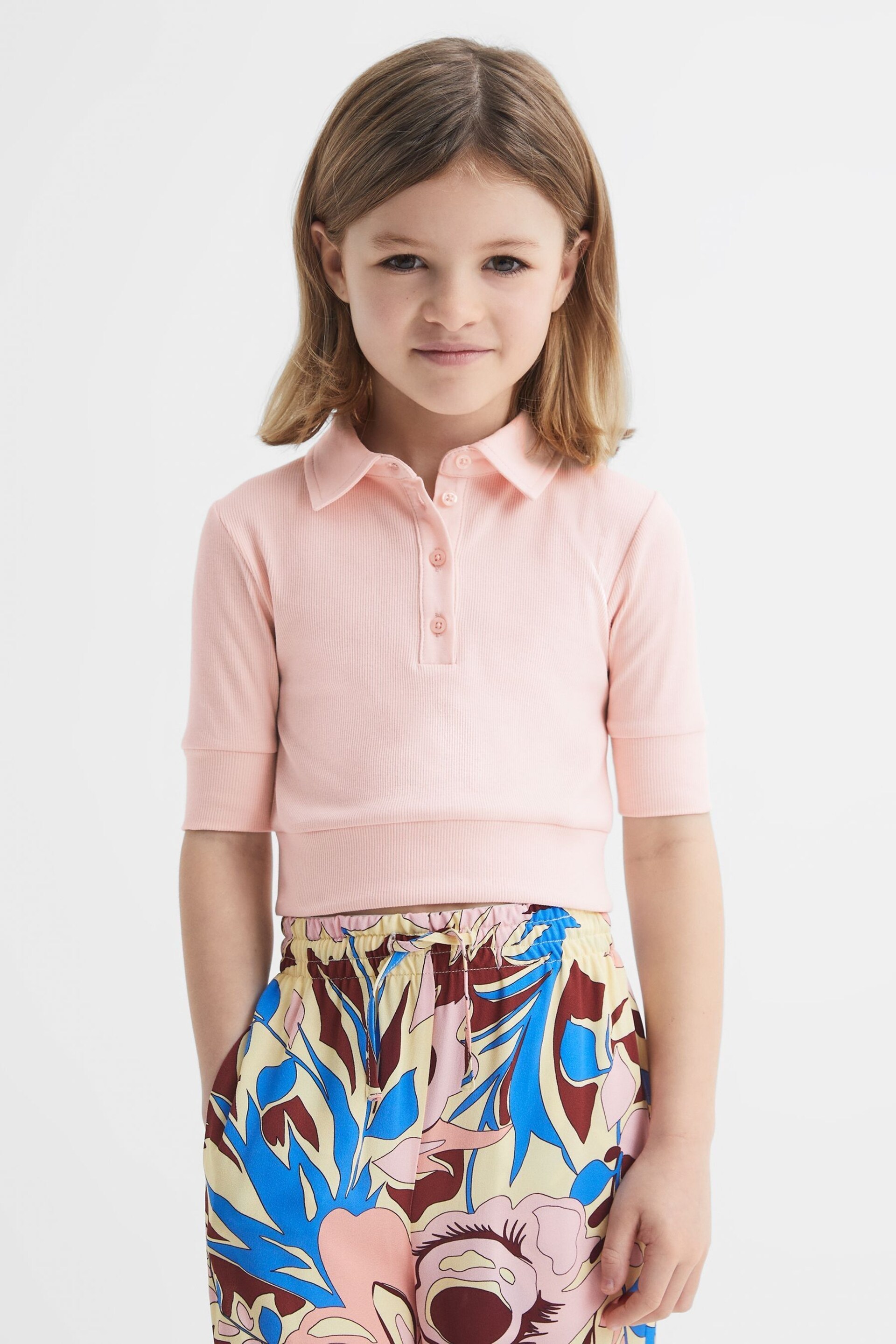 Reiss Pink Eva Senior Cropped Polo Shirt - Image 3 of 6