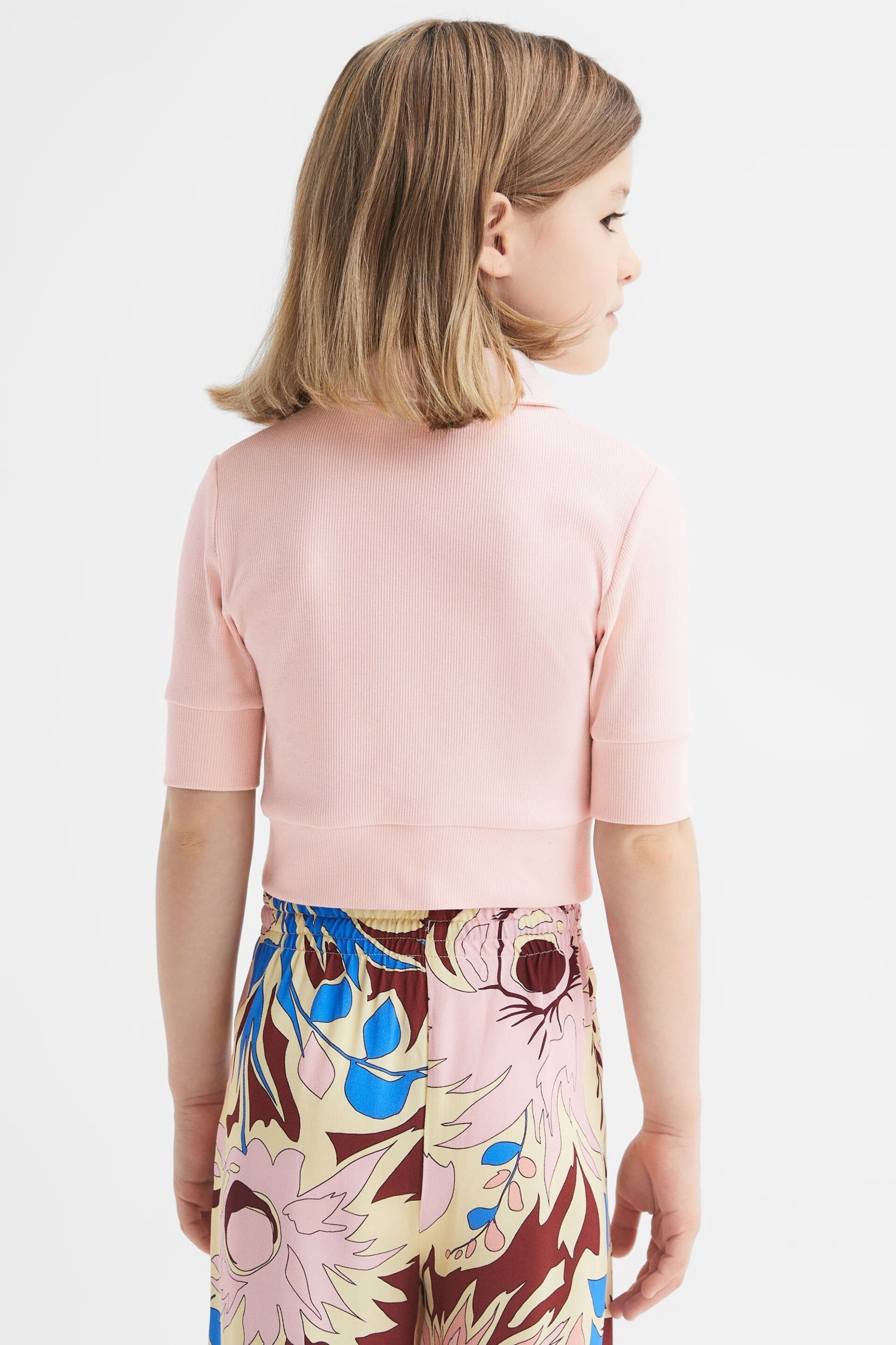 Reiss Pink Eva Senior Cropped Polo Shirt - Image 5 of 6