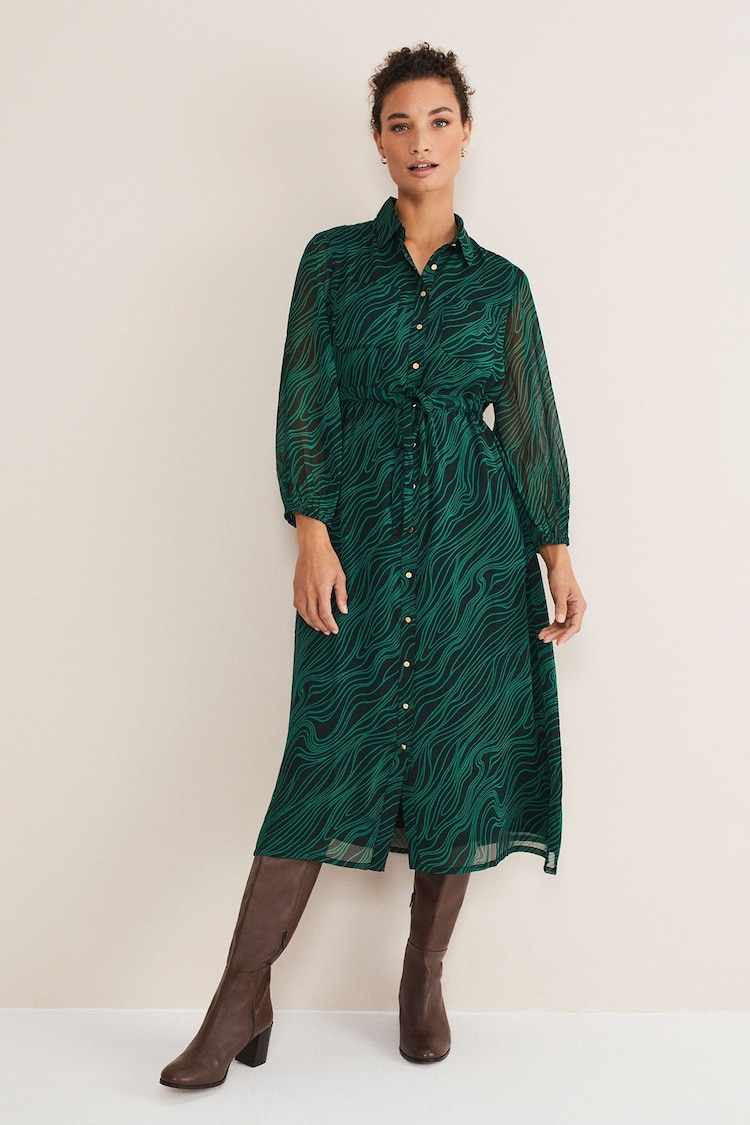 Phase Eight Green Tana Swirl Chiffon Midi Dress - Image 1 of 6