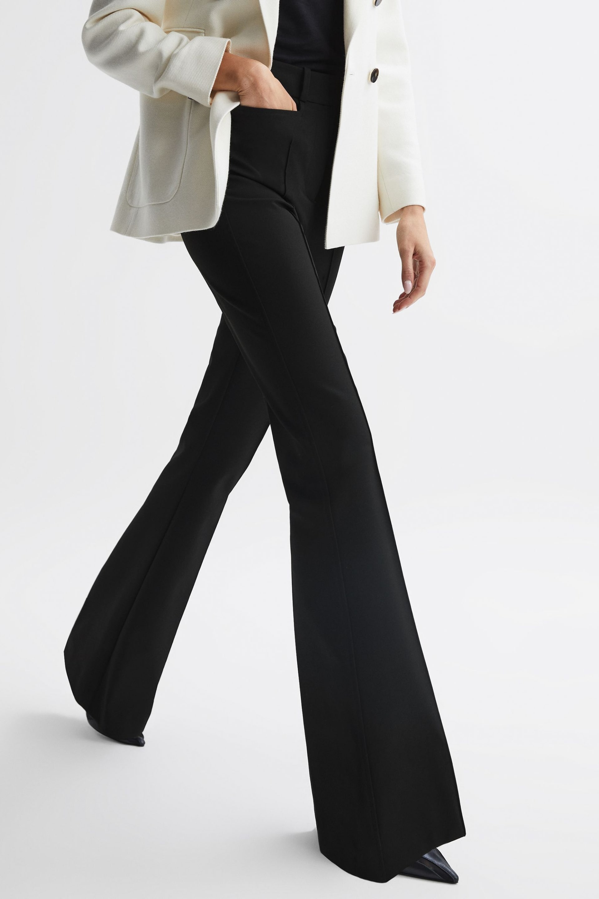 Reiss Black Dylan Petite Flared High Rise Trousers - Image 3 of 6