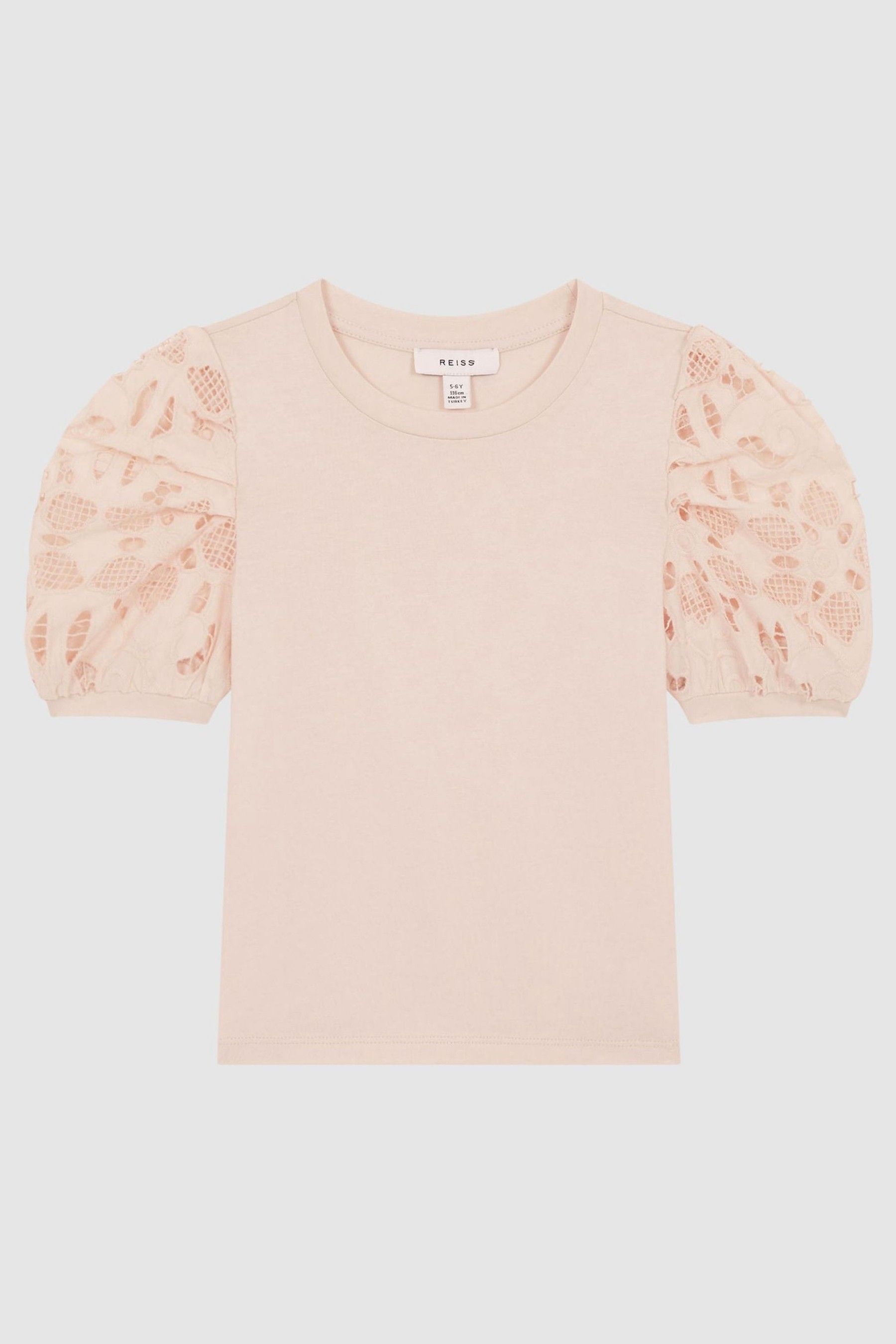 Buy Reiss Pink Alberta Junior Floral Lace Puff Sleeve T Shirt from Next Luxembourg