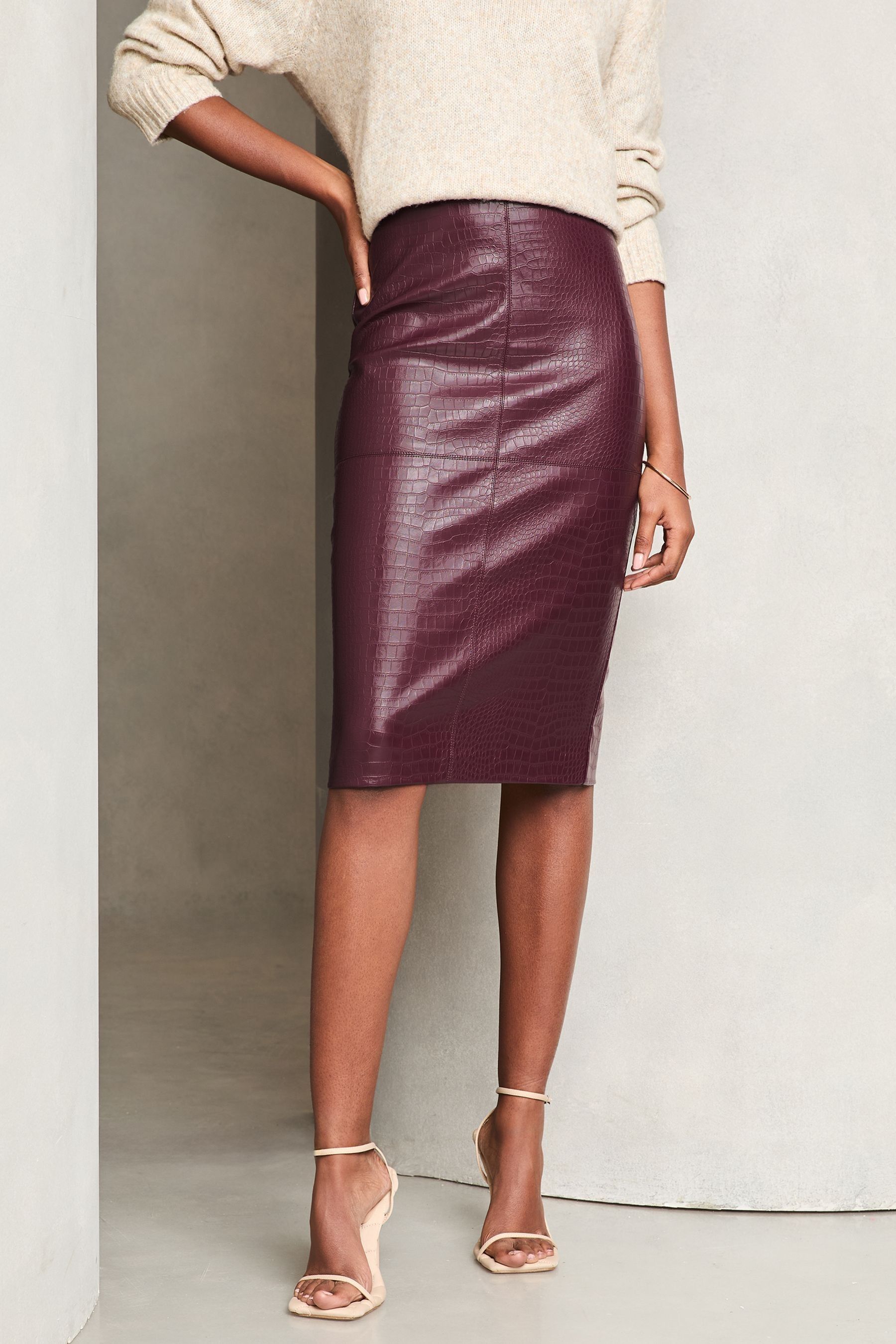 Buy Lipsy Burgundy Faux Leather Pencil Skirt from Next Qatar