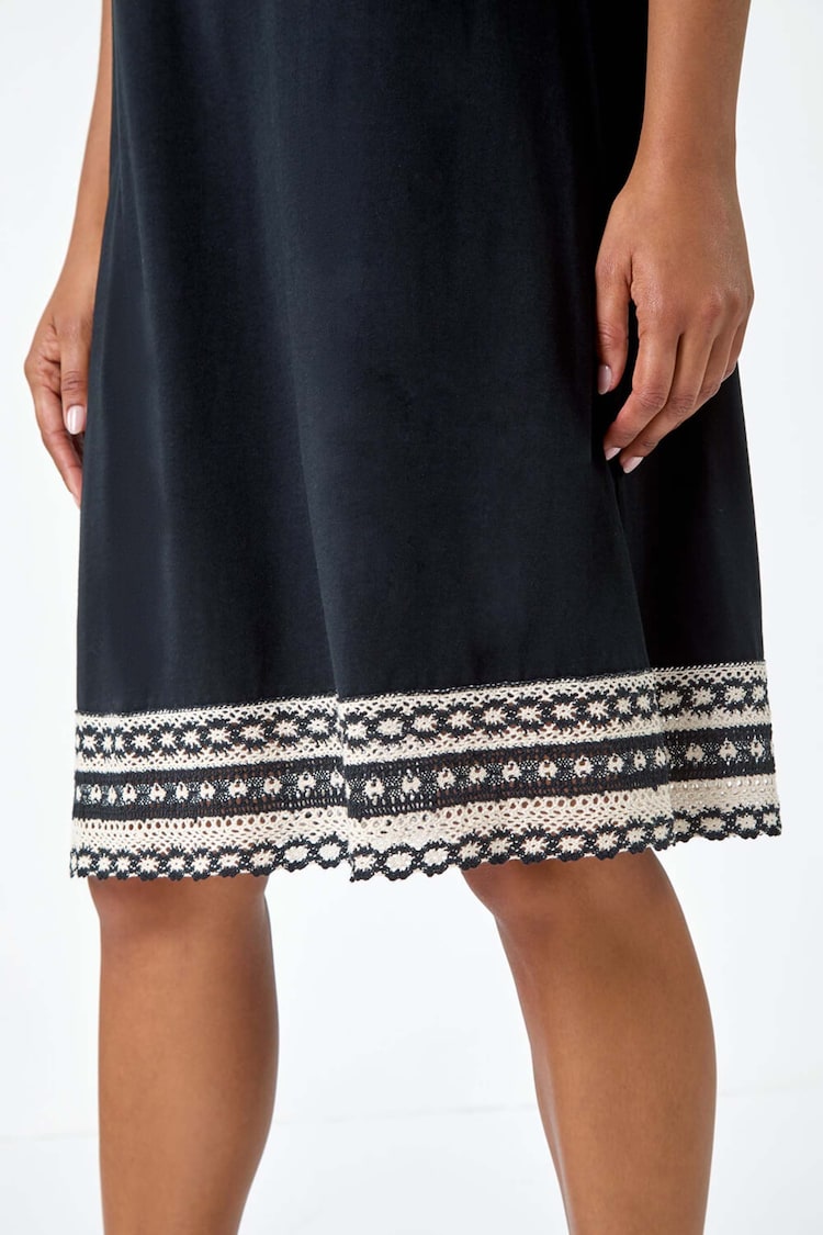 Roman Black Embroidered Trim Stretch Jersey Shift Dress - Image 2 of 5