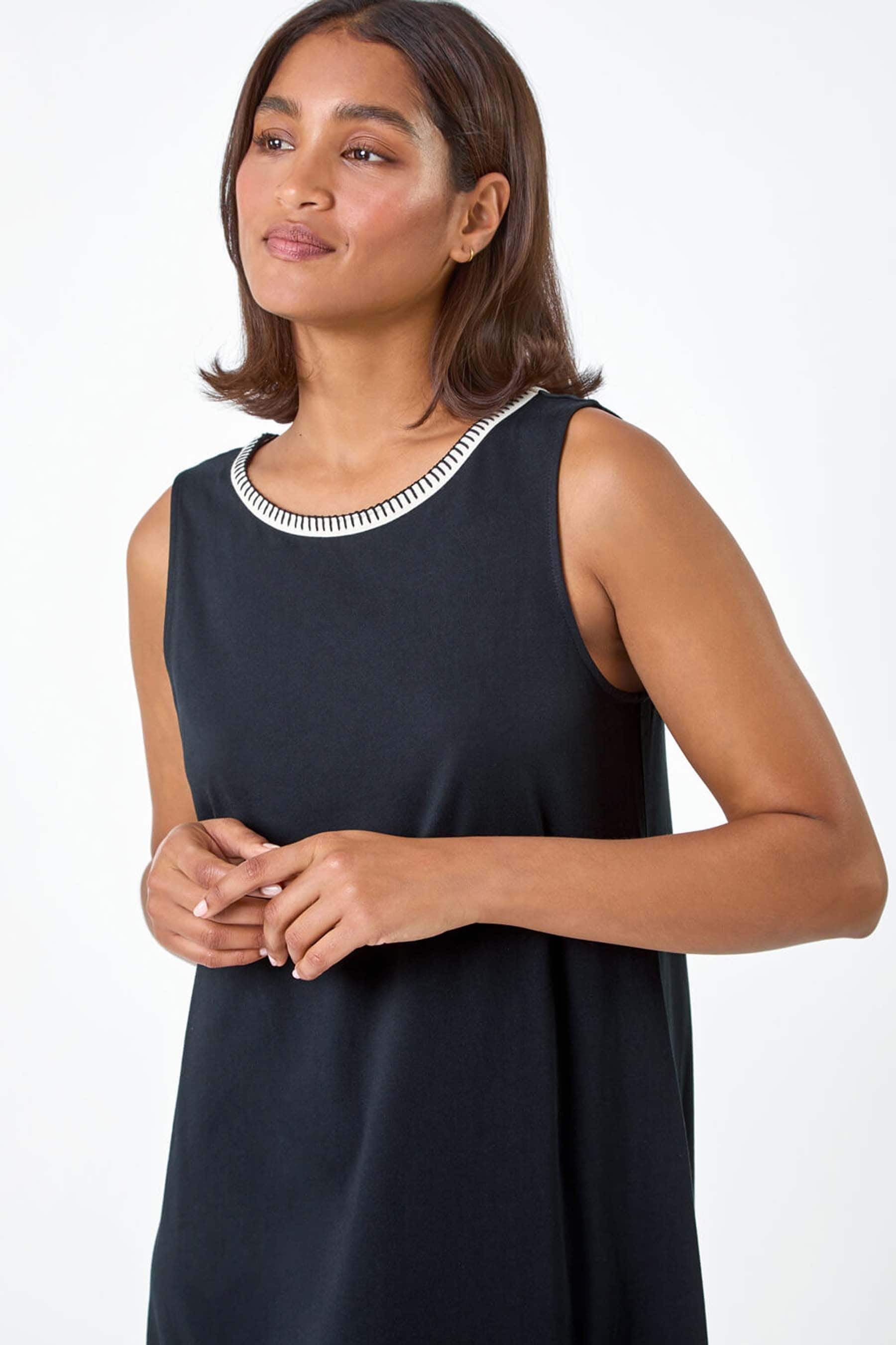 Buy Roman Black Embroidered Trim Stretch Jersey Shift Dress from the Next UK online shop