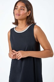 Roman Black Embroidered Trim Stretch Jersey Shift Dress - Image 3 of 5