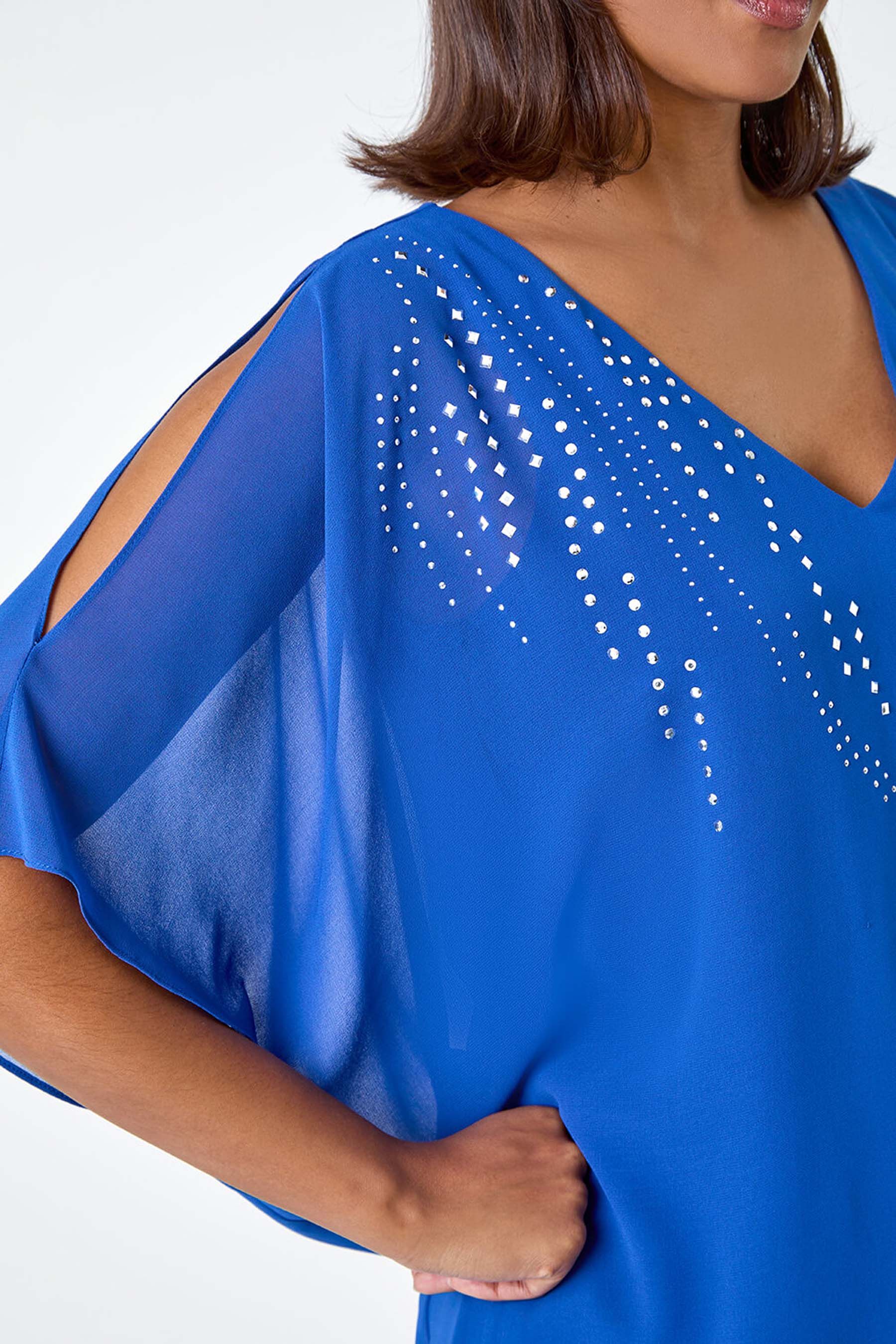 Buy Roman Blue Embellished Cold Shoulder Overlay Dress from the Next UK online shop