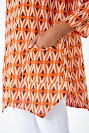 Roman Orange Geometric Pocket Detail Longline 100% Cotton Top - Image 5 of 5